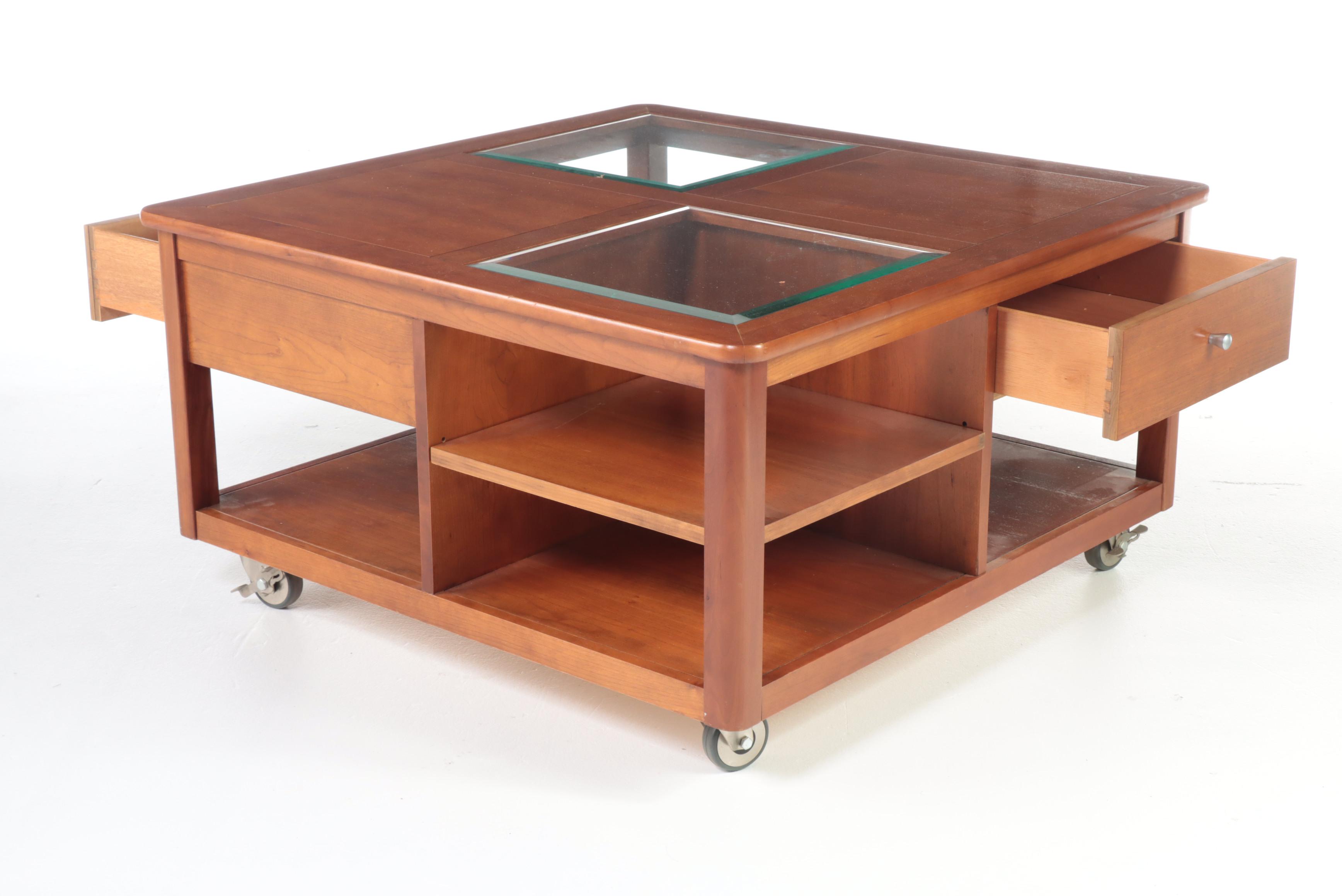 Hammary Cherrywood and Glass Top TwoDrawer Coffee Table EBTH