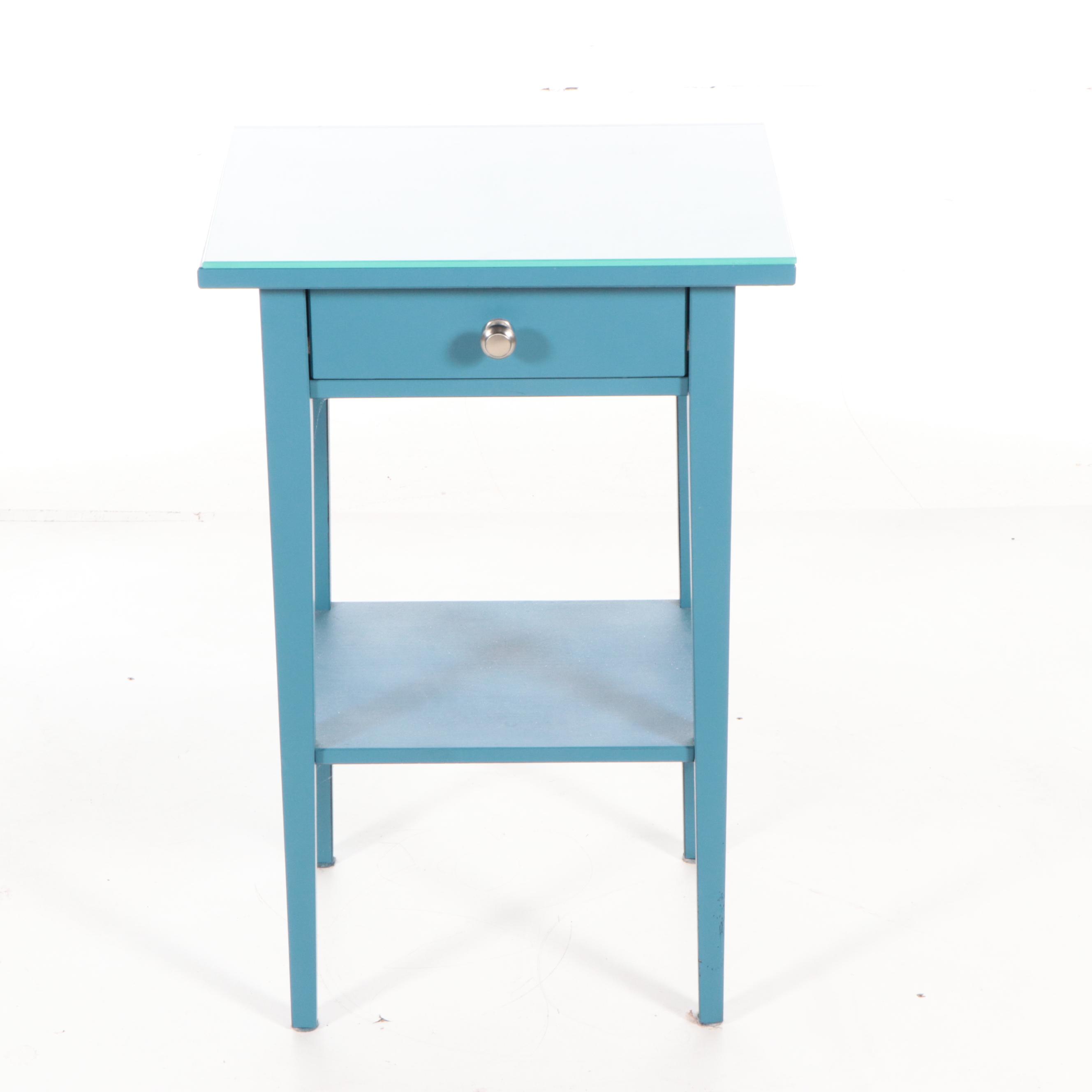 BluePainted and GlassTop Wooden Side Table EBTH