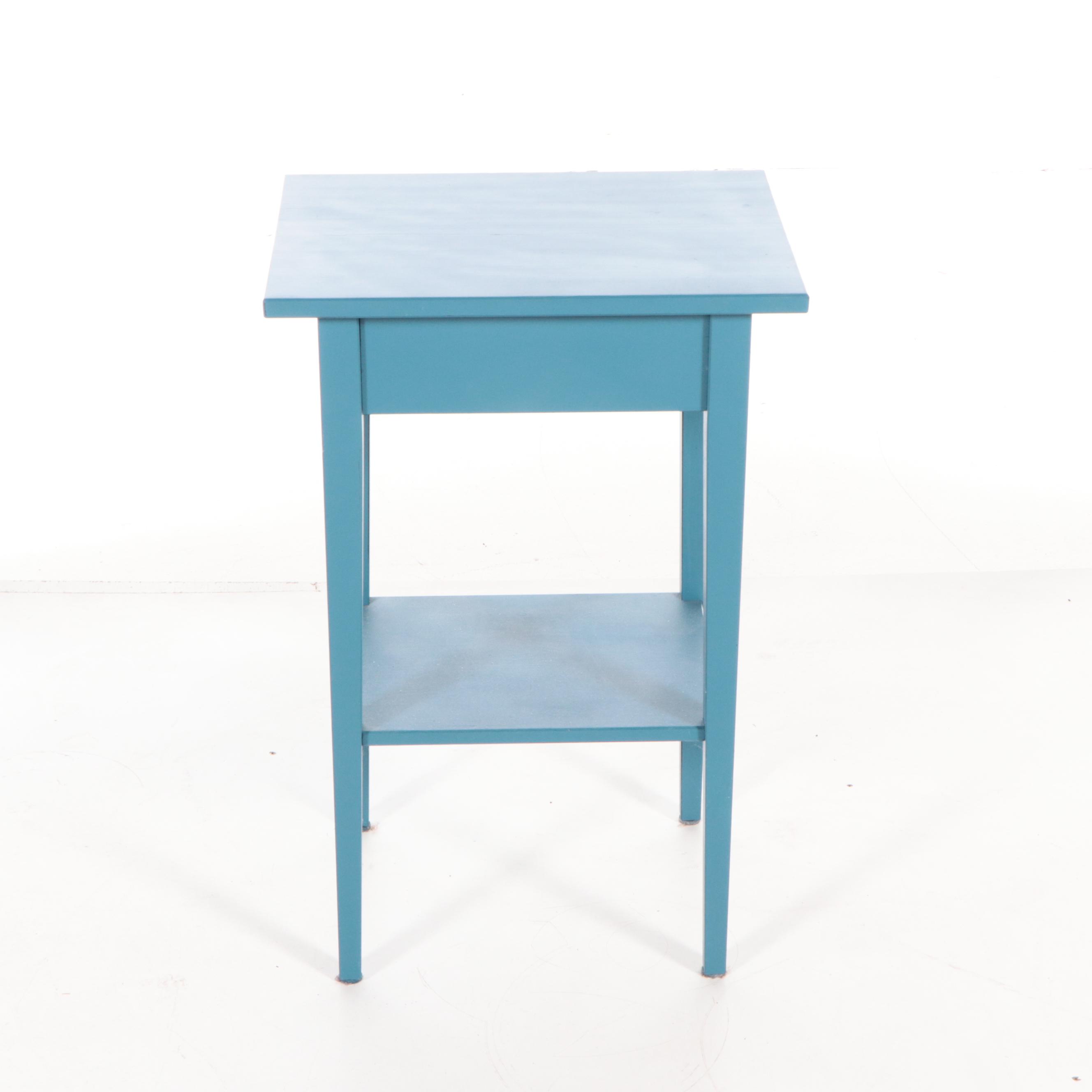 BluePainted and GlassTop Wooden Side Table EBTH