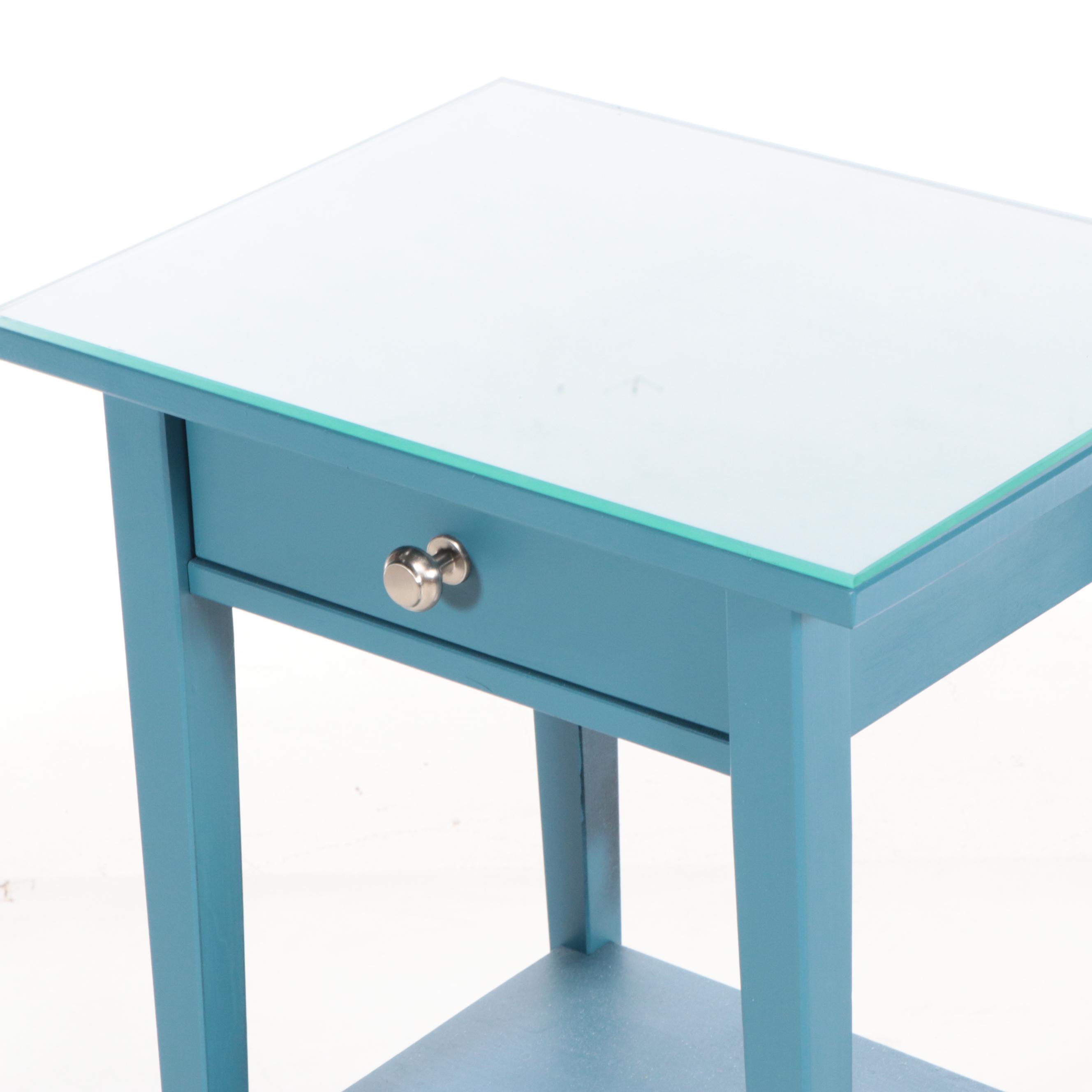 BluePainted and GlassTop Wooden Side Table EBTH