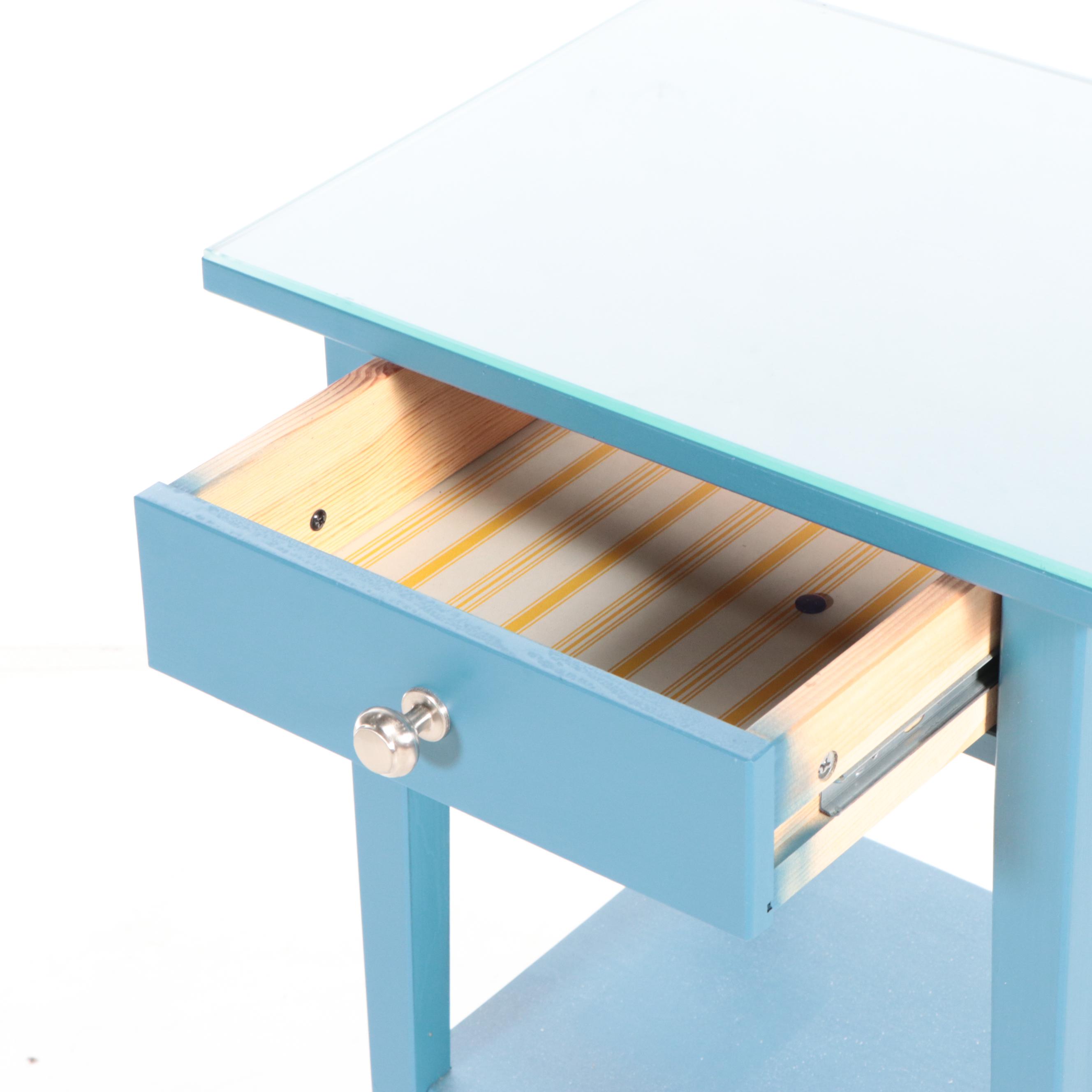 BluePainted and GlassTop Wooden Side Table EBTH