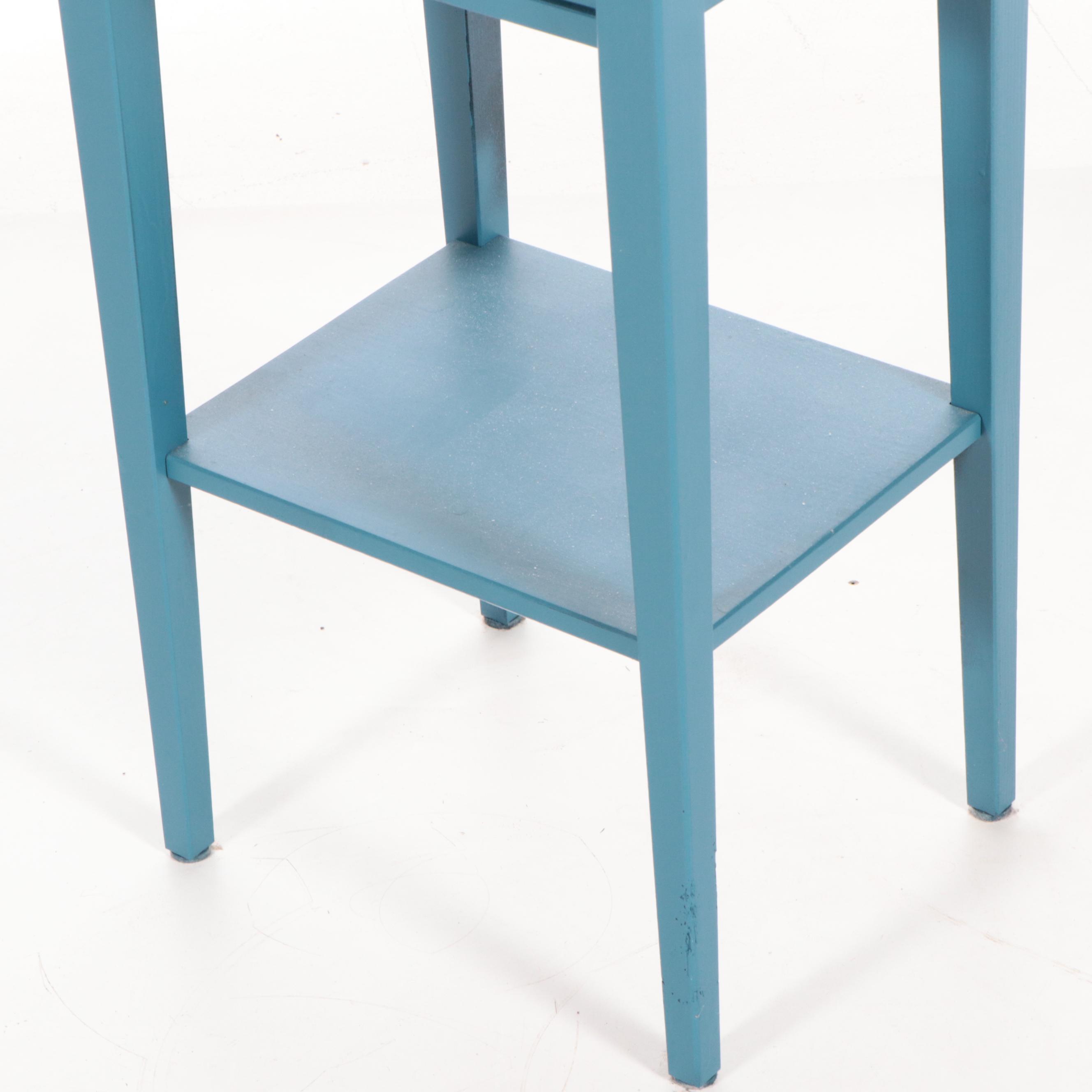 BluePainted and GlassTop Wooden Side Table EBTH