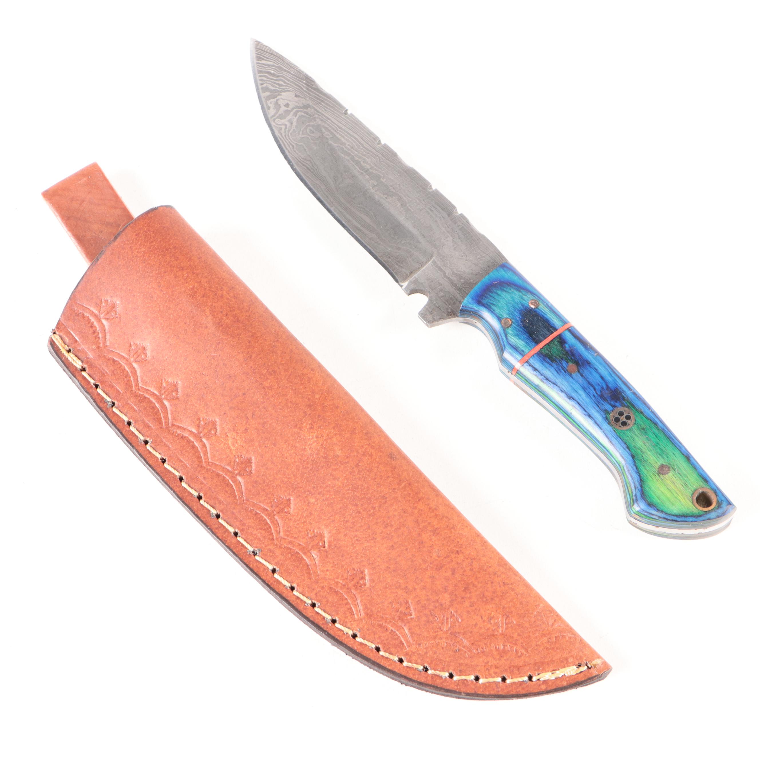 Damascus Steel Fixed Blade Knives With Belt Sheaths EBTH
