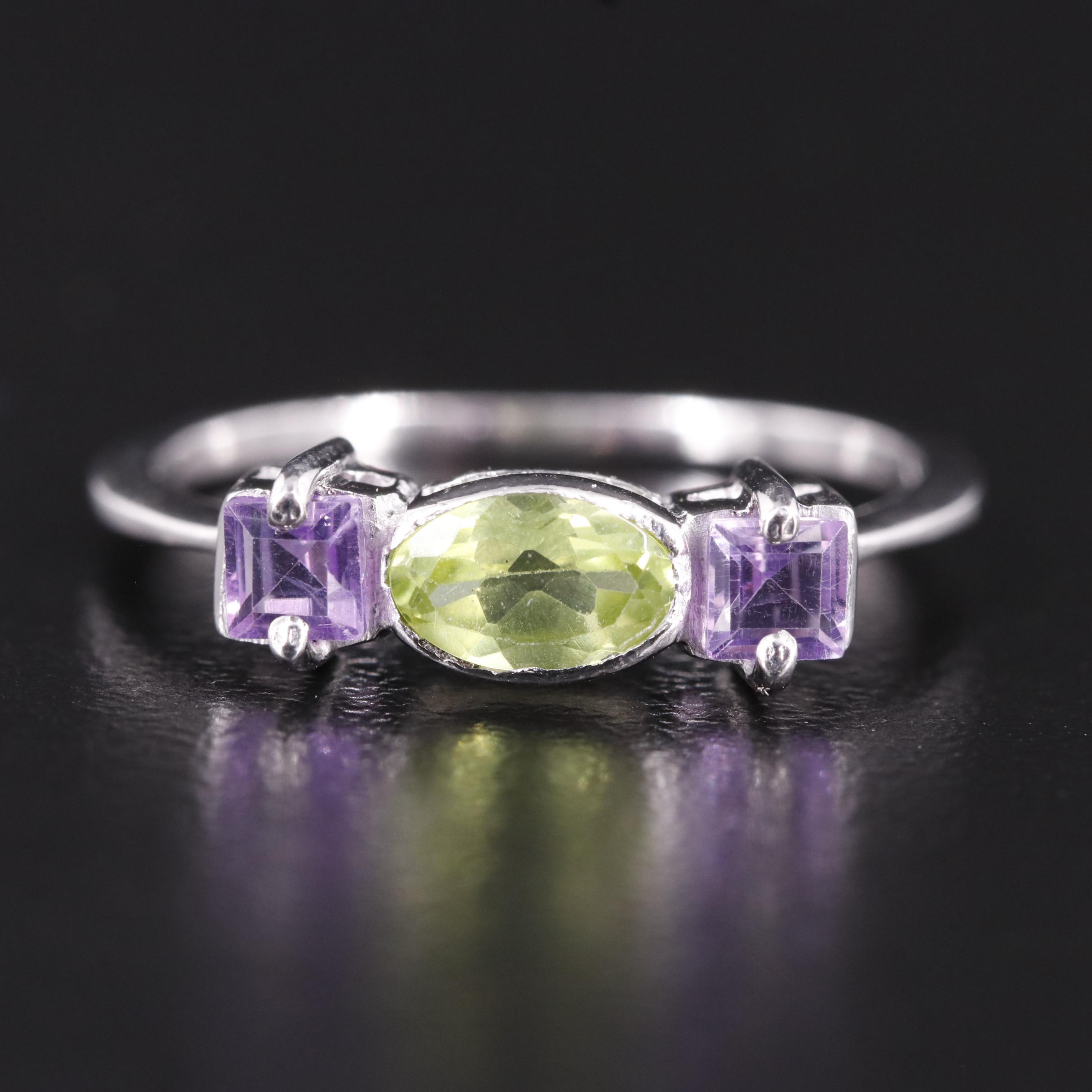 Sterling Peridot and Amethyst Ring EBTH