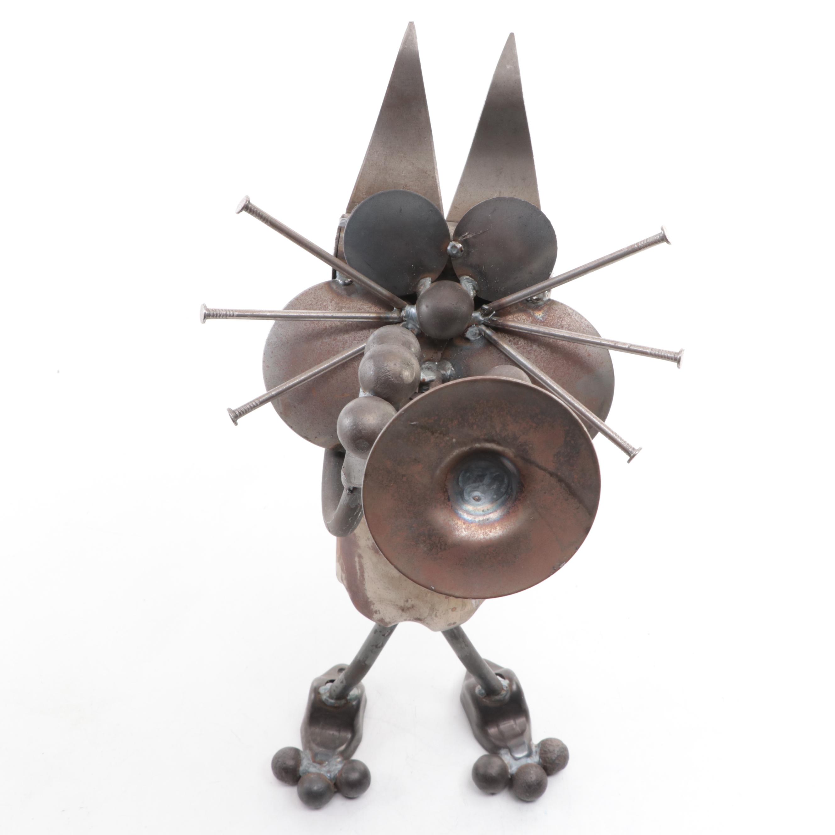 Folk Art Style Nuts and Bolts Metal Musical Cat Figurine EBTH