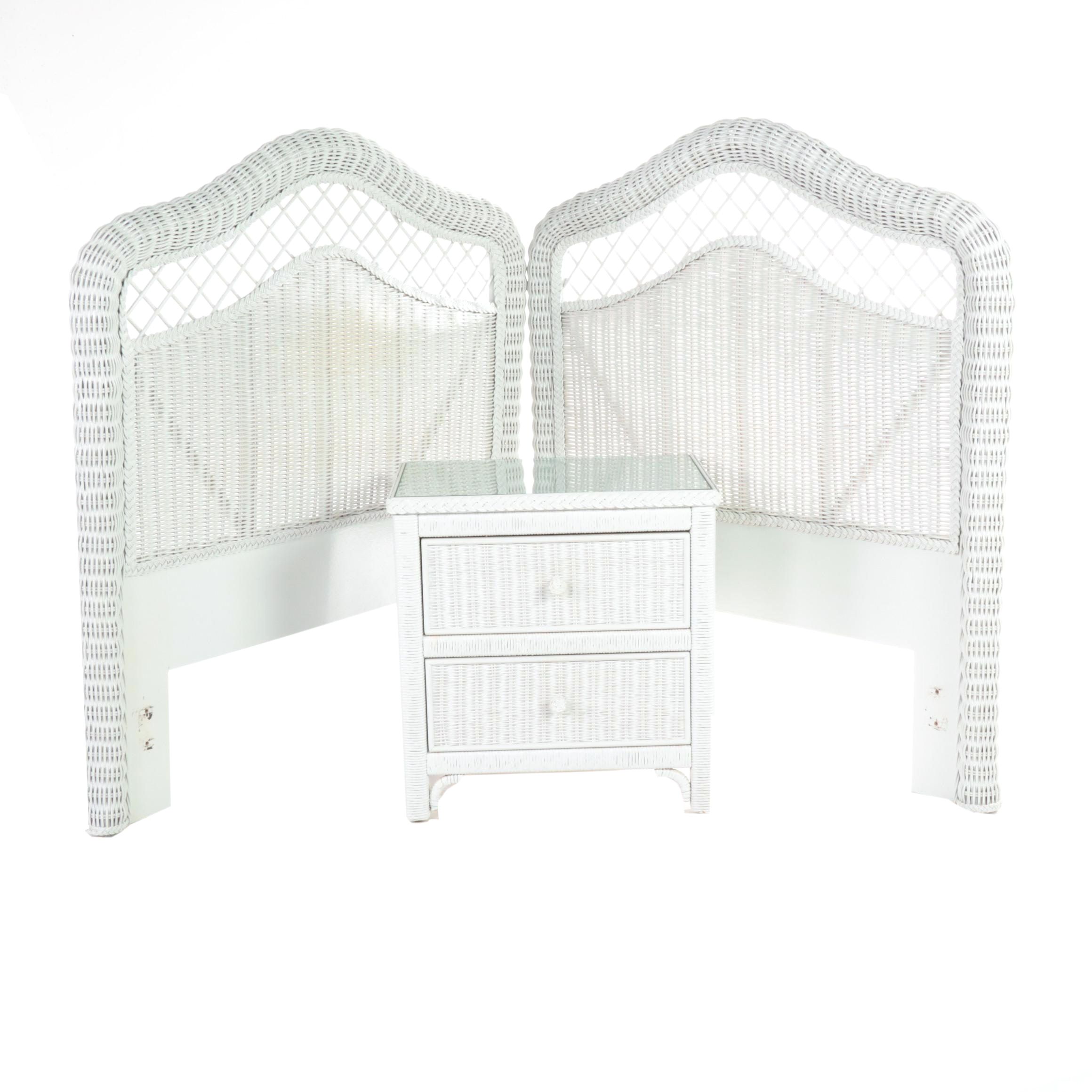 Two Lexington/Henry Link WhitePainted Wicker Twin Headboards and