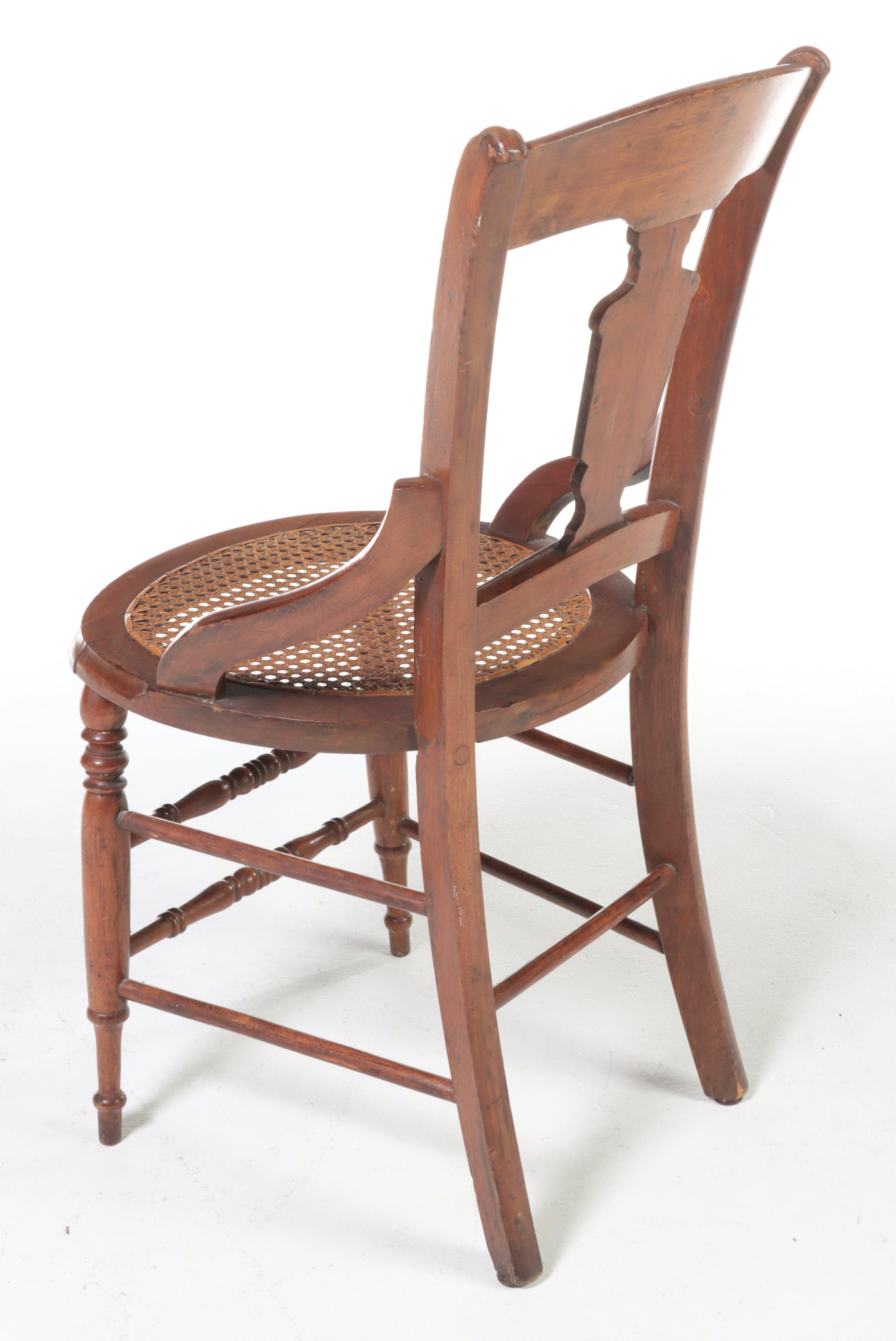 Victorian Eastlake Style Walnut and Burl Cane Bottom Chair, Late 19th