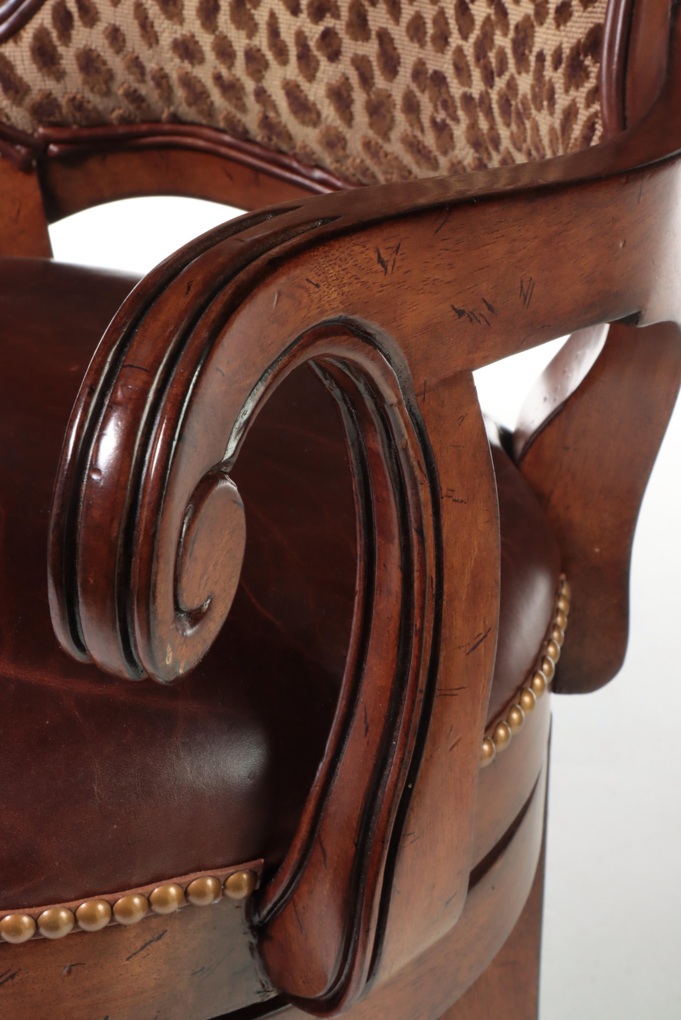 Three Drexel Heritage "Epicurean" Leather and LeopardPrint Swivel Bar