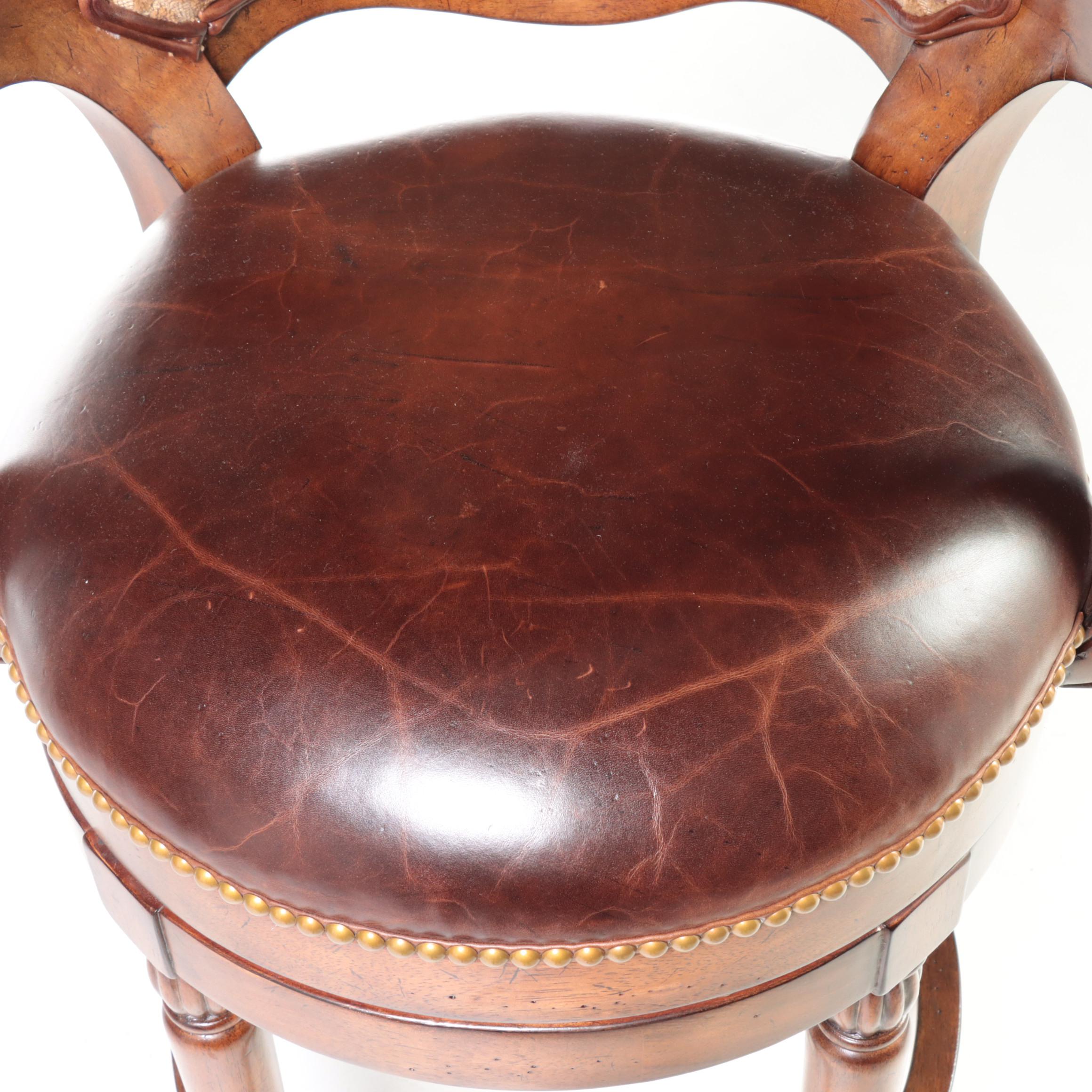 Three Drexel Heritage "Epicurean" Leather and LeopardPrint Swivel Bar