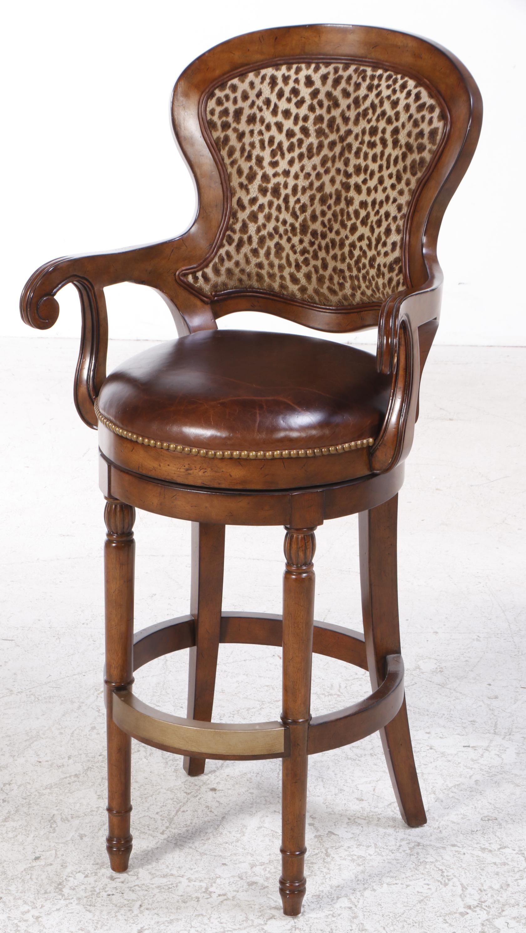 Three Drexel Heritage "Epicurean" Leather and LeopardPrint Swivel Bar
