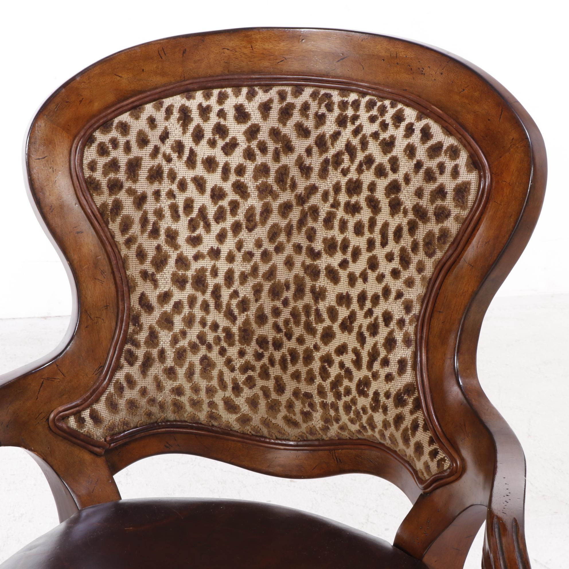 Three Drexel Heritage "Epicurean" Leather and LeopardPrint Swivel Bar