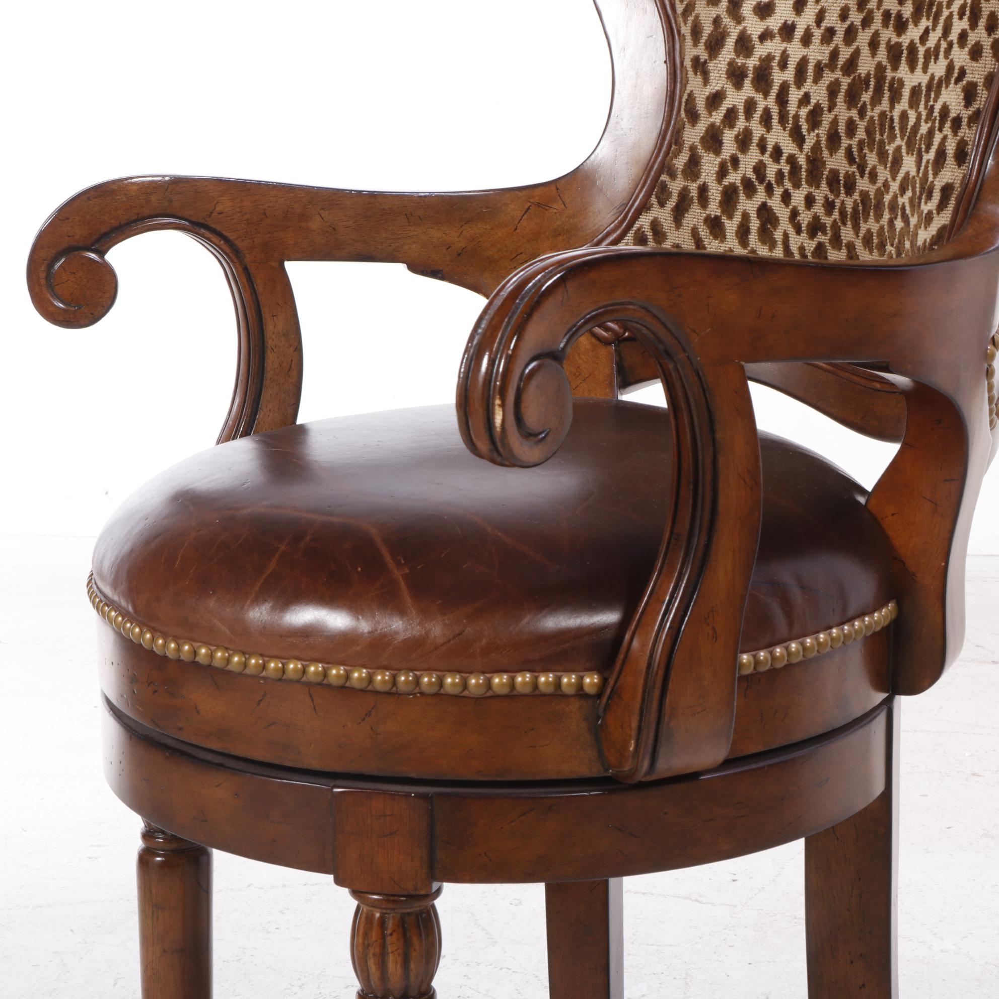 Three Drexel Heritage "Epicurean" Leather and LeopardPrint Swivel Bar