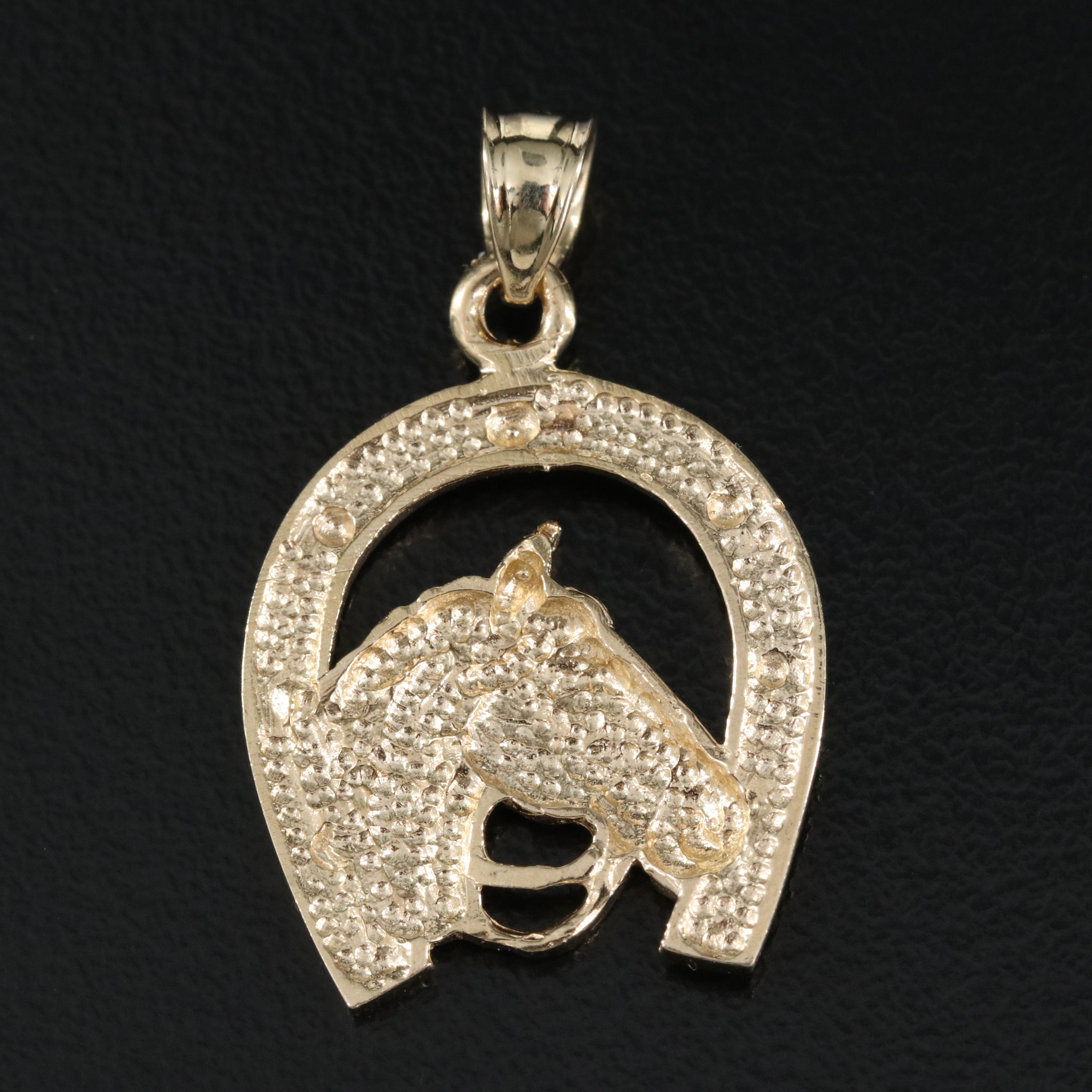 14K Gold Horse Head with Horseshoe Pendant EBTH