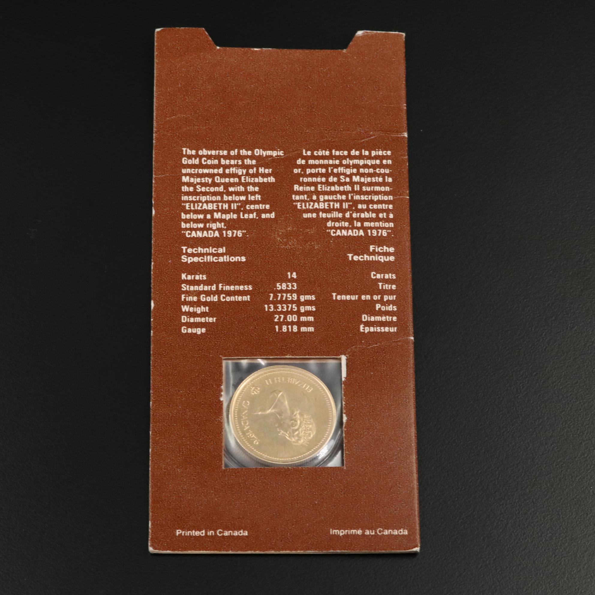 1976 Canada Montreal Olympics Commemorative $100 Gold Coin | EBTH