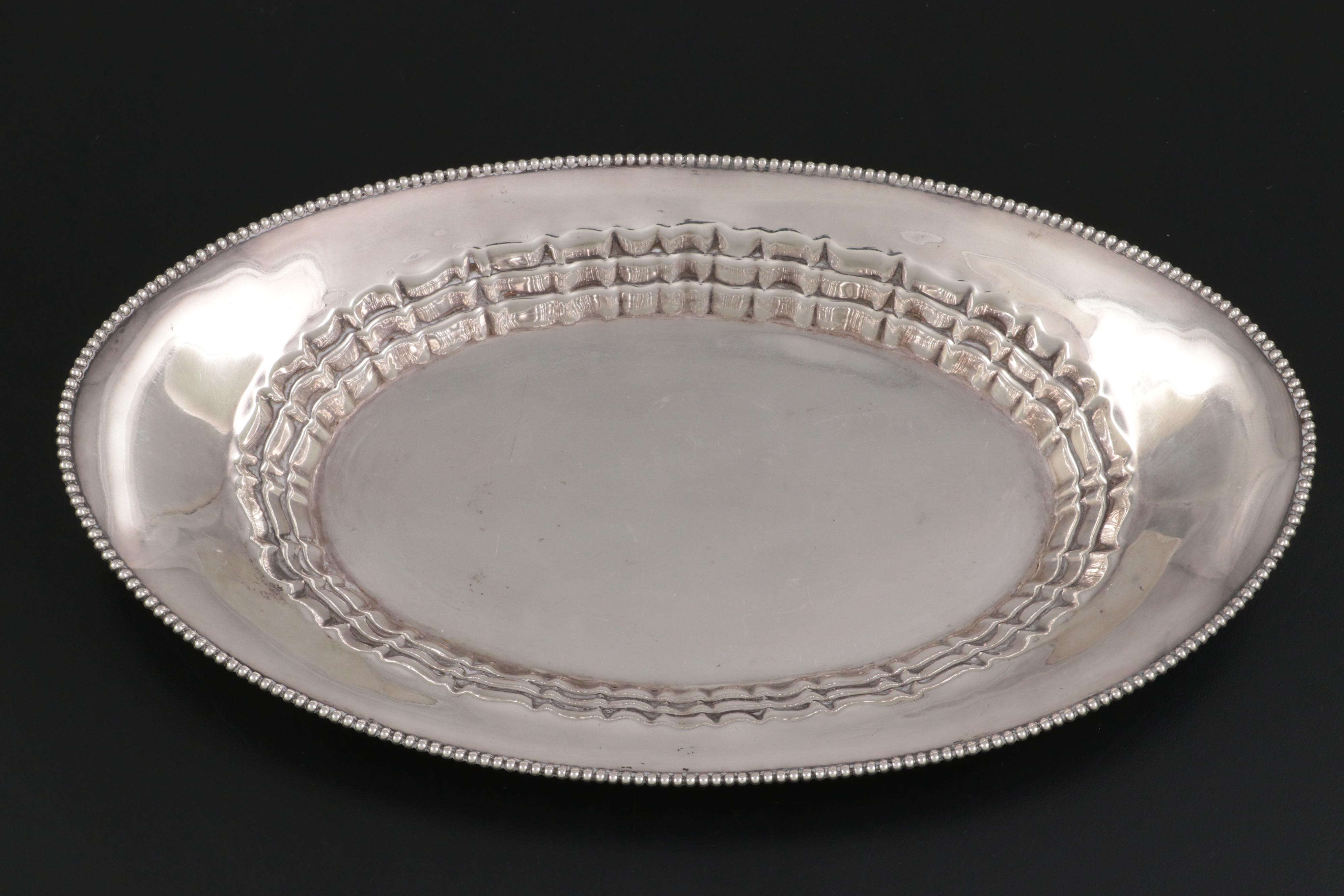 Towle Beaded Rim Sterling Silver Bread Tray with Other Sterling Nut