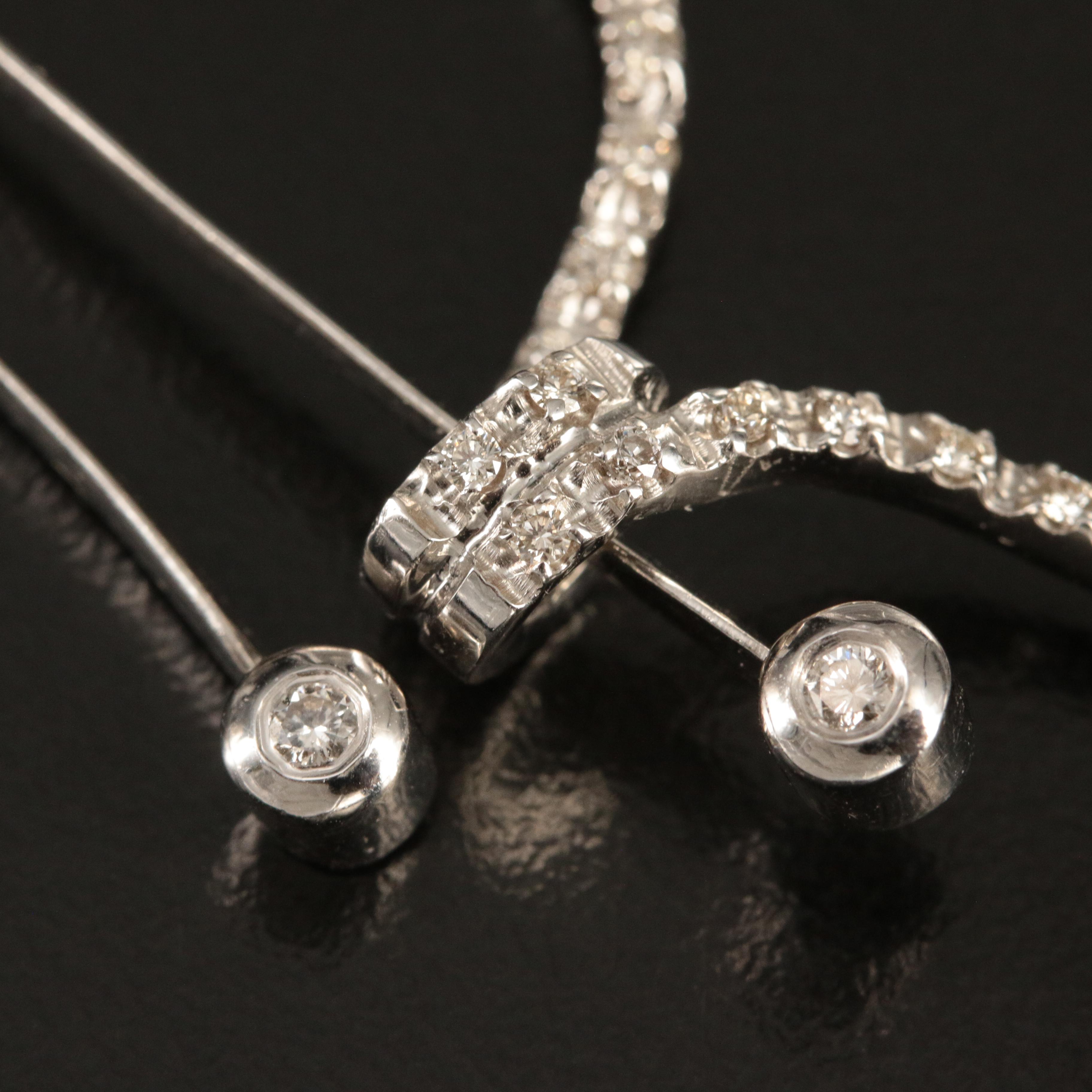 18K Diamond Bracelet and Necklace Ribbon Loop Jewelry Set EBTH