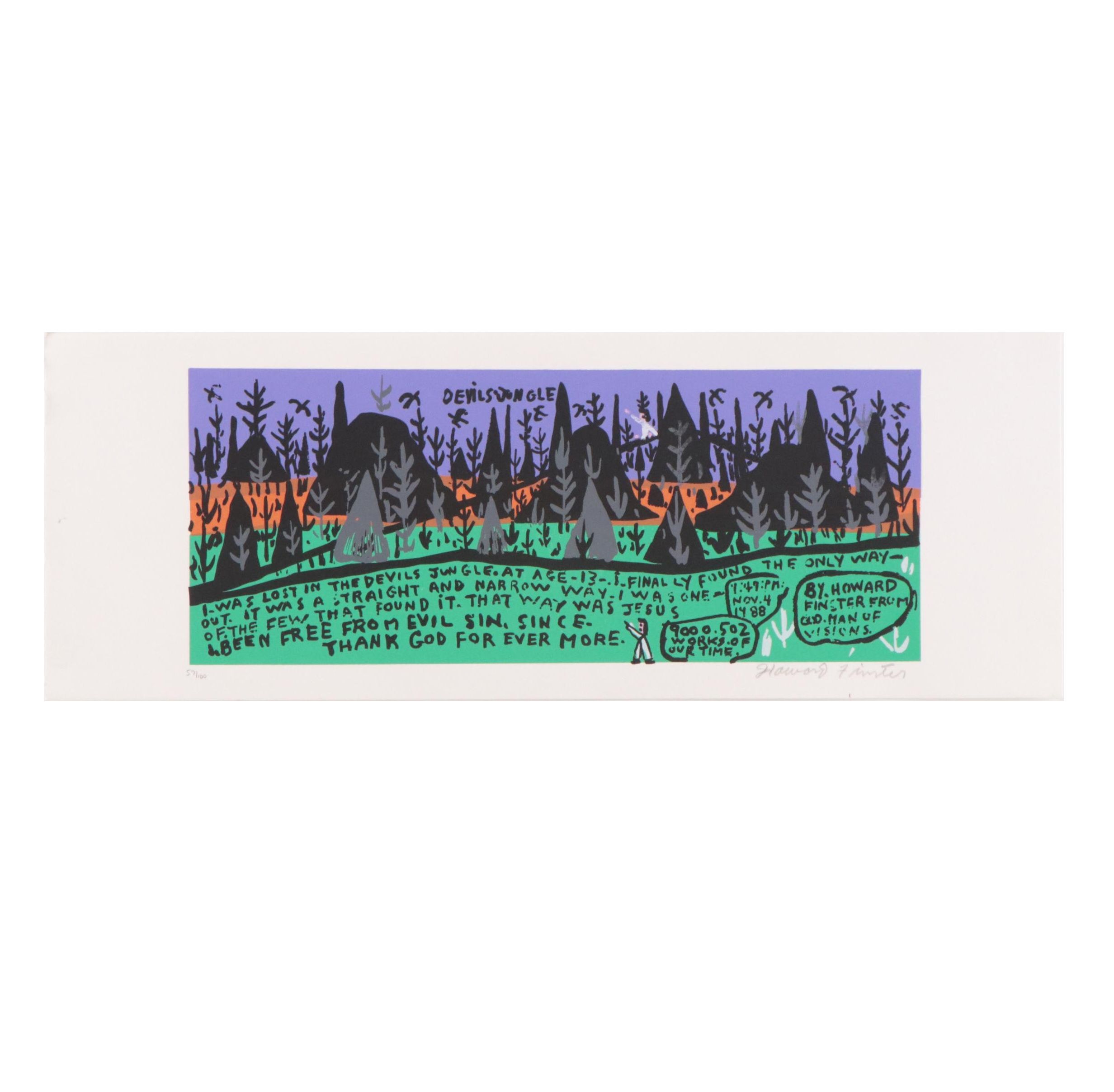 Howard Finster Serigraph "Devil's Jungle"