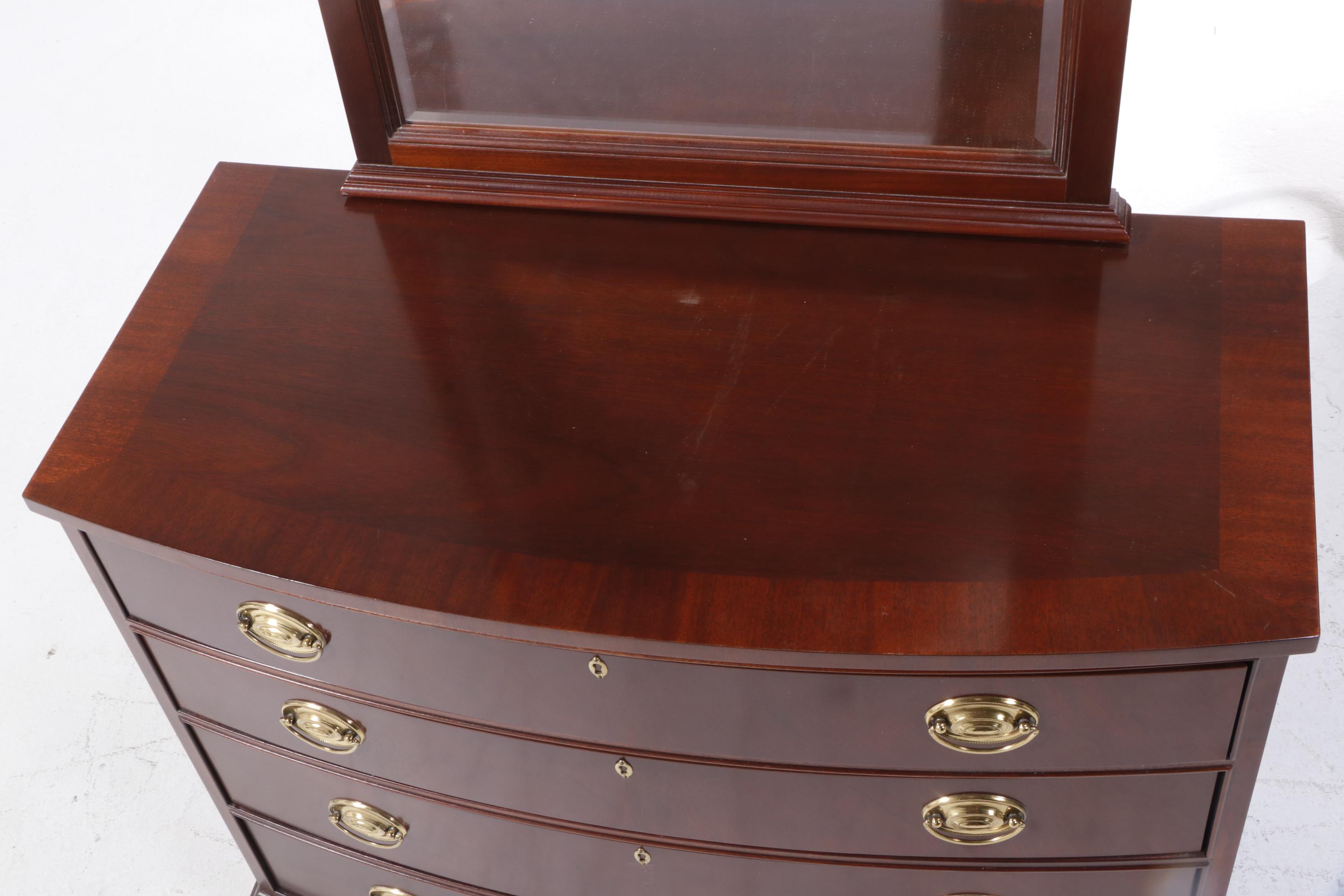 Ethan Allen Chippendale Style Mahogany FourDrawer Bowfront Chest and