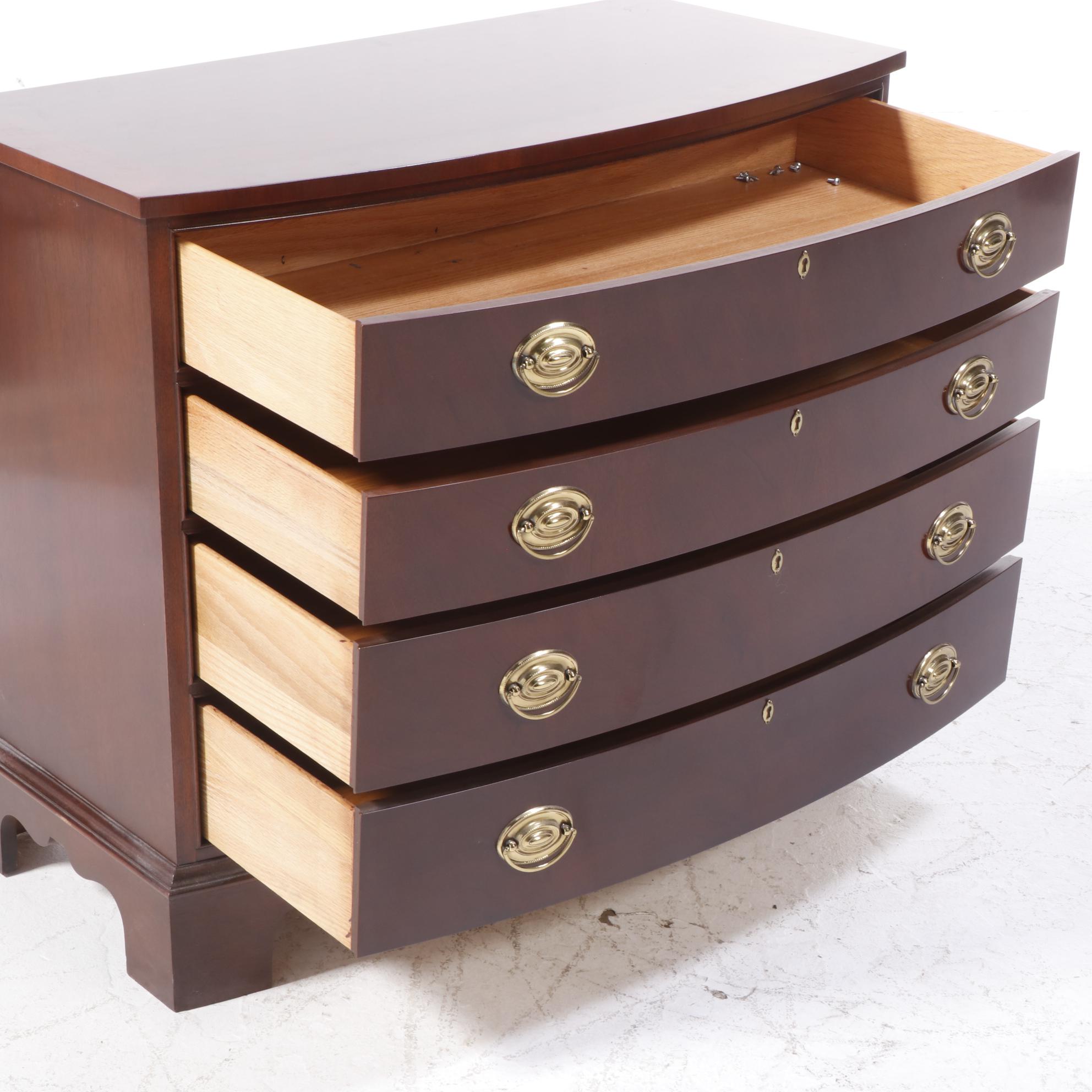 Ethan Allen Chippendale Style Mahogany FourDrawer Bowfront Chest and