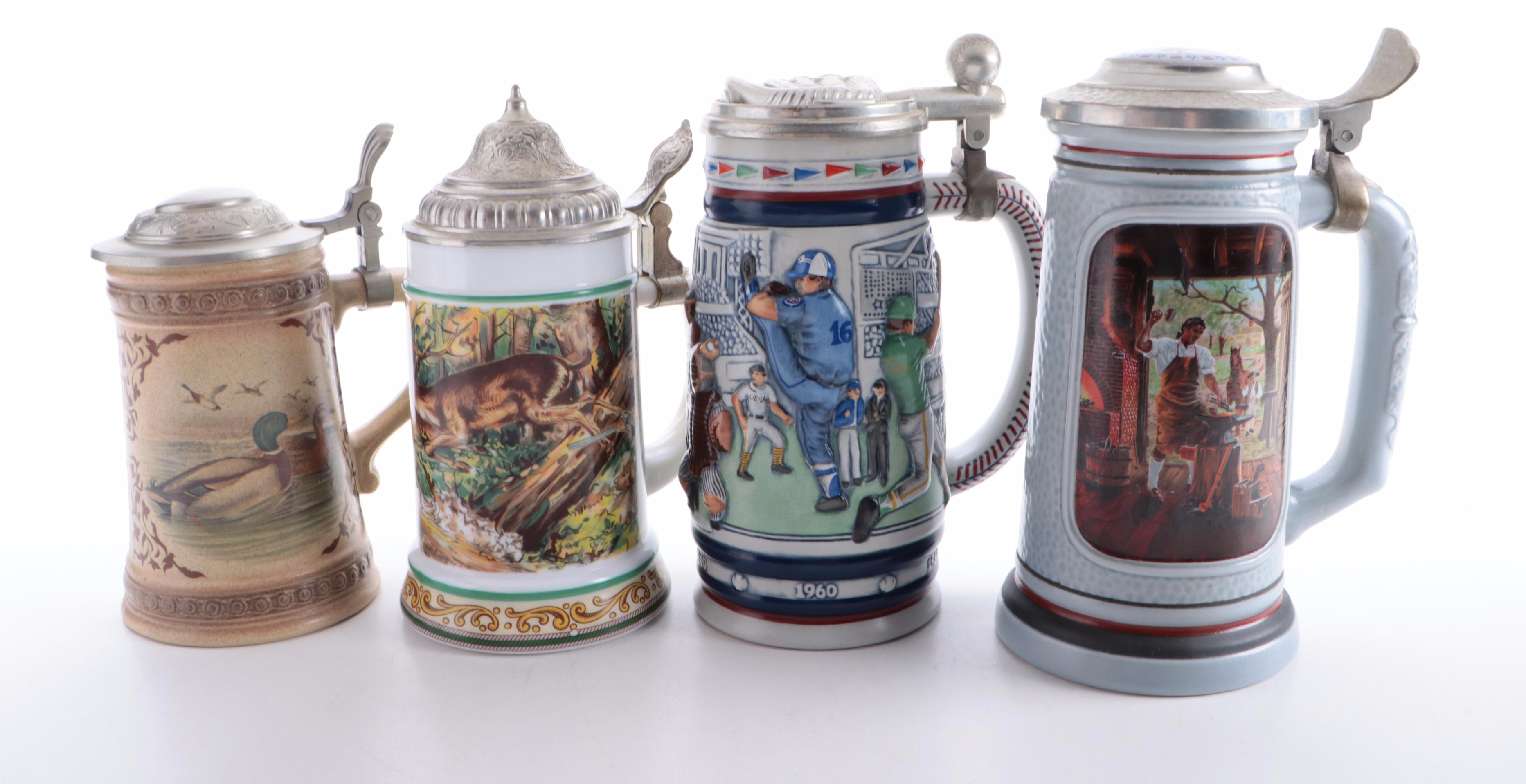 Avon "Blacksmith" and Baseball Motif Ceramic Beer Steins with More EBTH