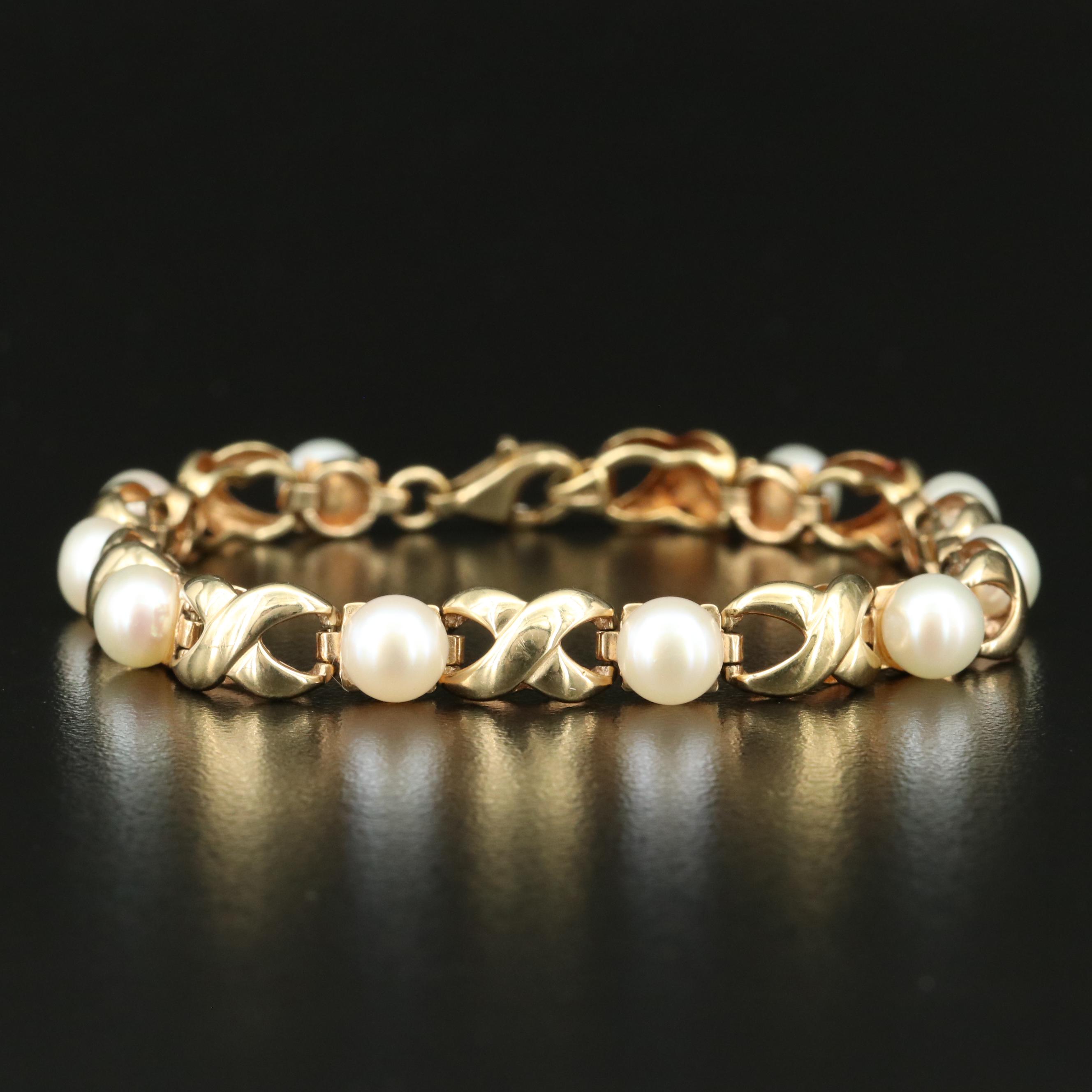 14K Pearl "X" Link Bracelet EBTH