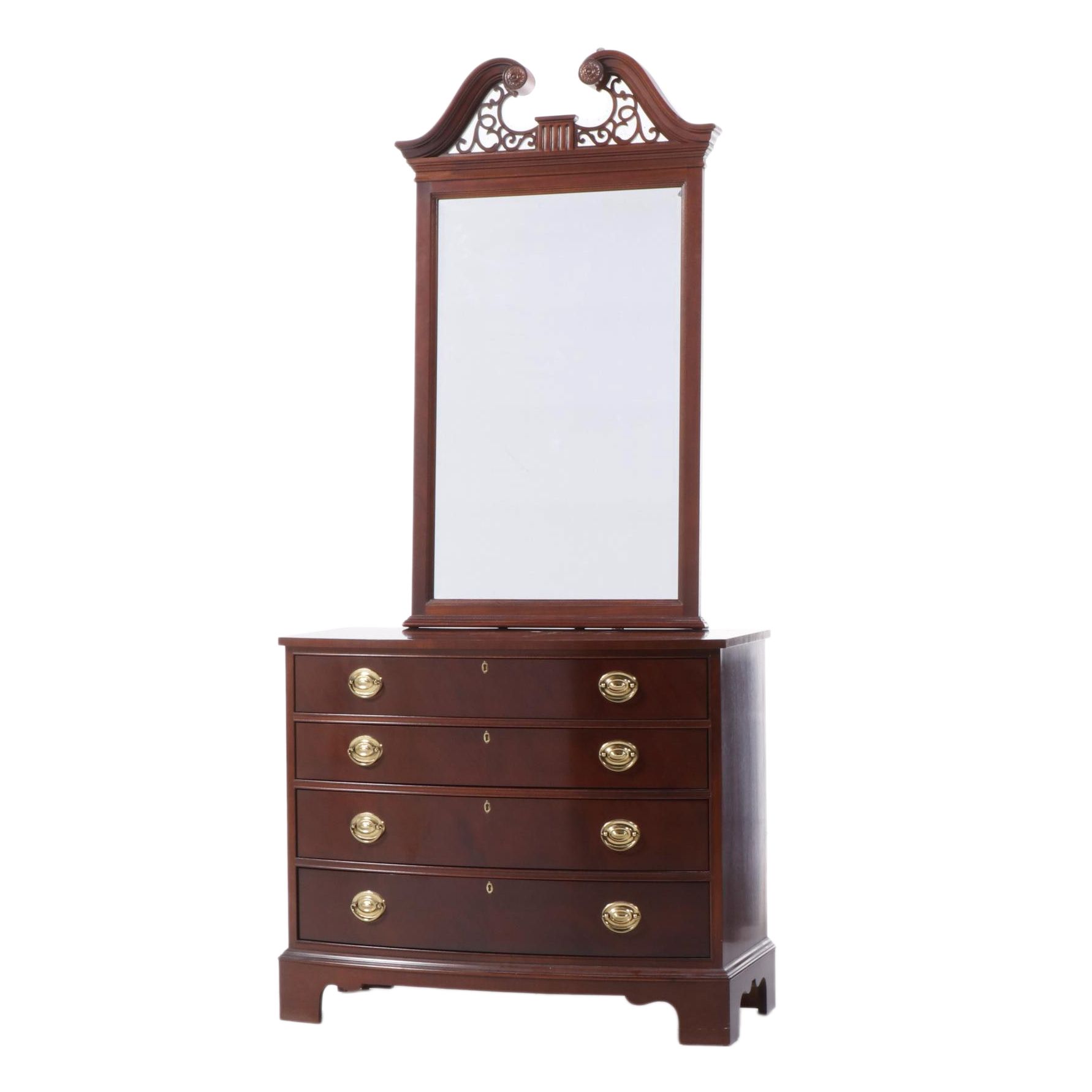 Ethan Allen Chippendale Style Mahogany FourDrawer Bowfront Chest and