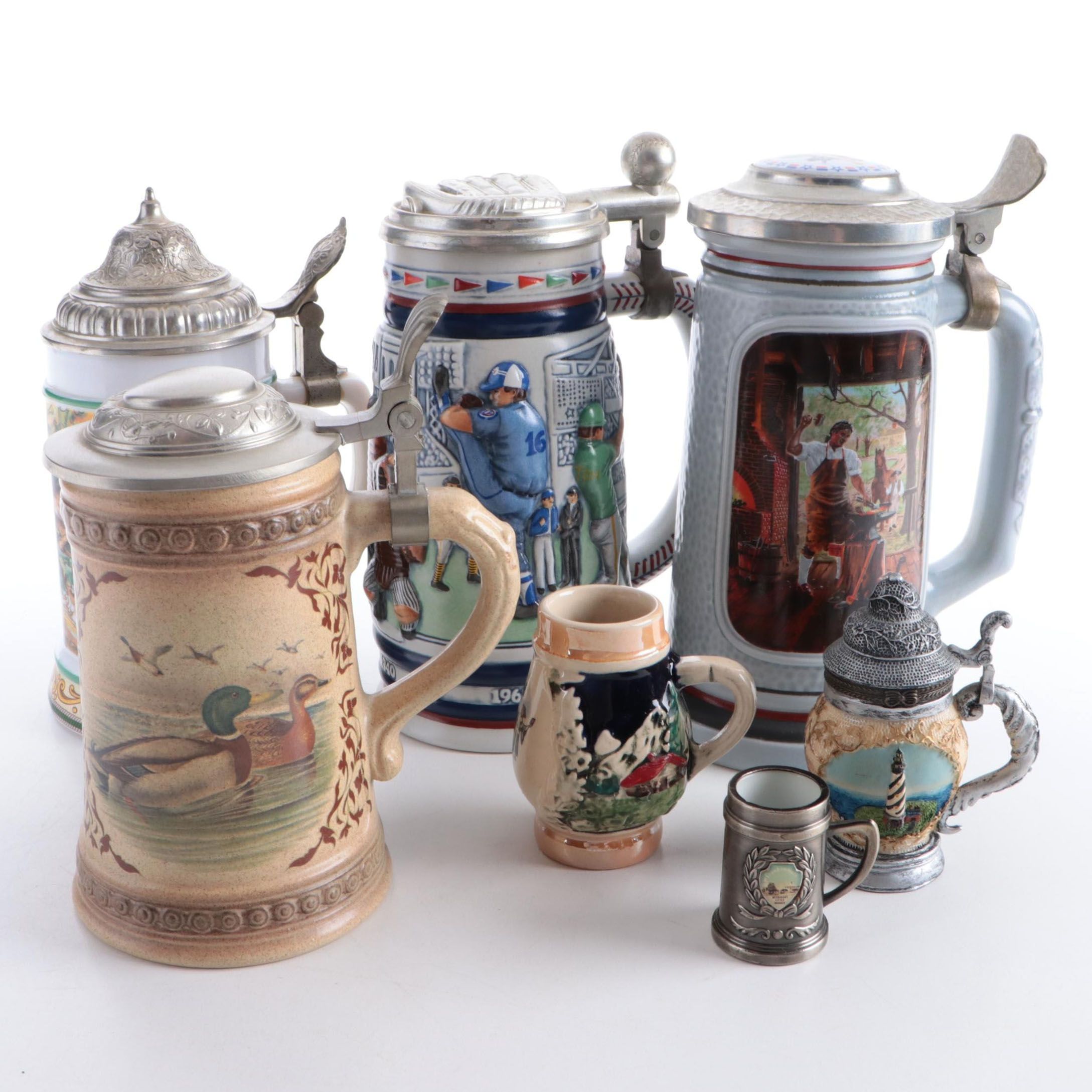 Avon "Blacksmith" and Baseball Motif Ceramic Beer Steins with More EBTH
