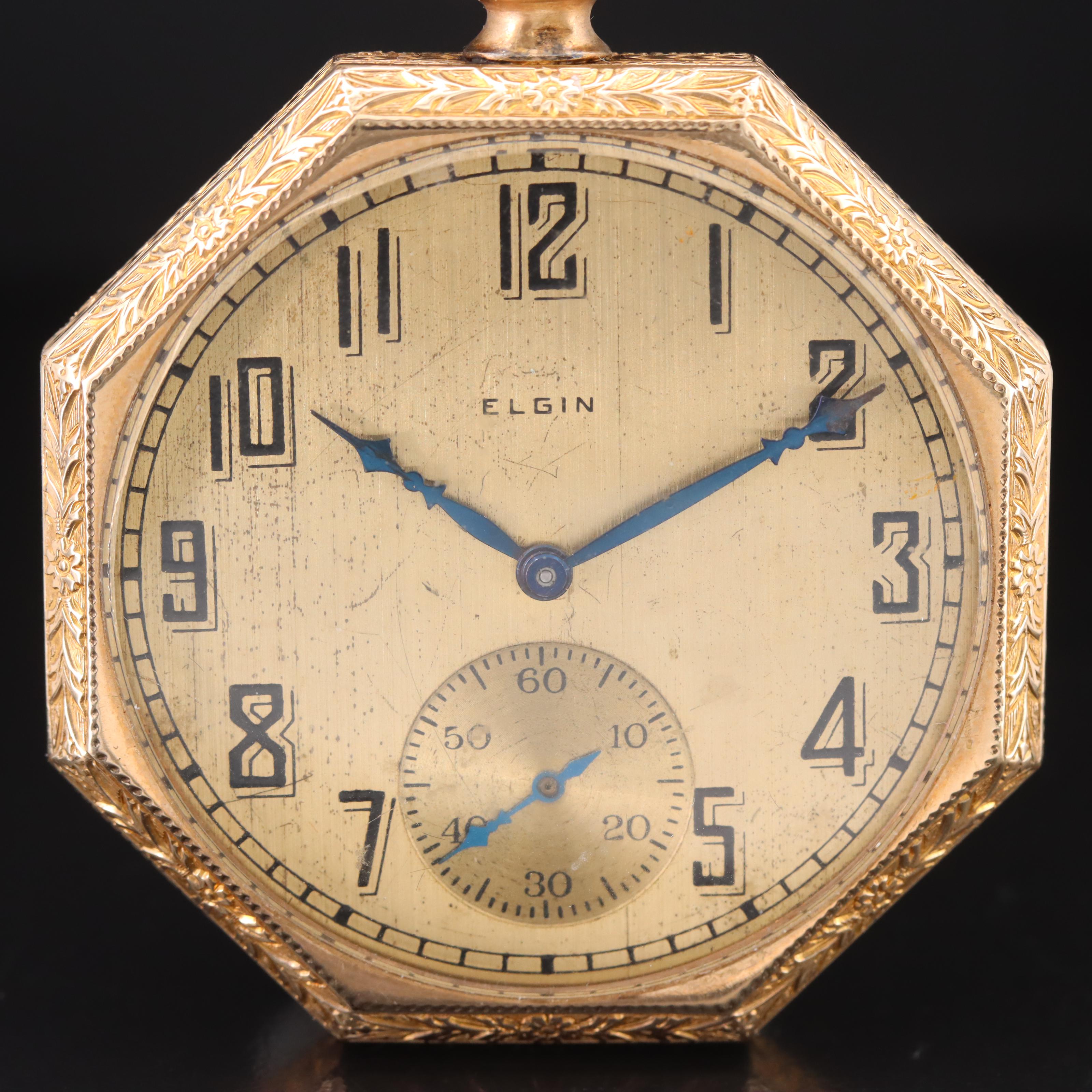 1926 Elgin GoldFilled Octagonal Shape Pocket Watch EBTH
