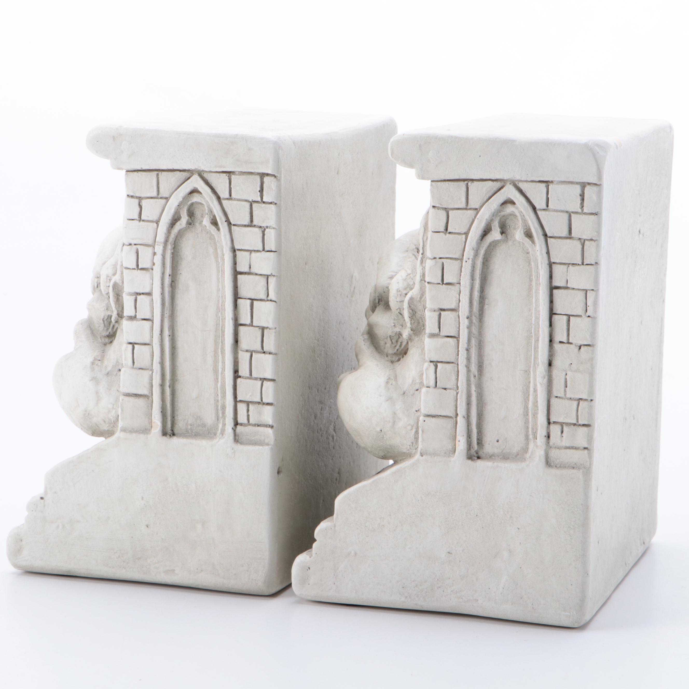 Forde Crafts Ltd. Irish Cast Stone Bookends and Other Gargoyle Face Bookends EBTH