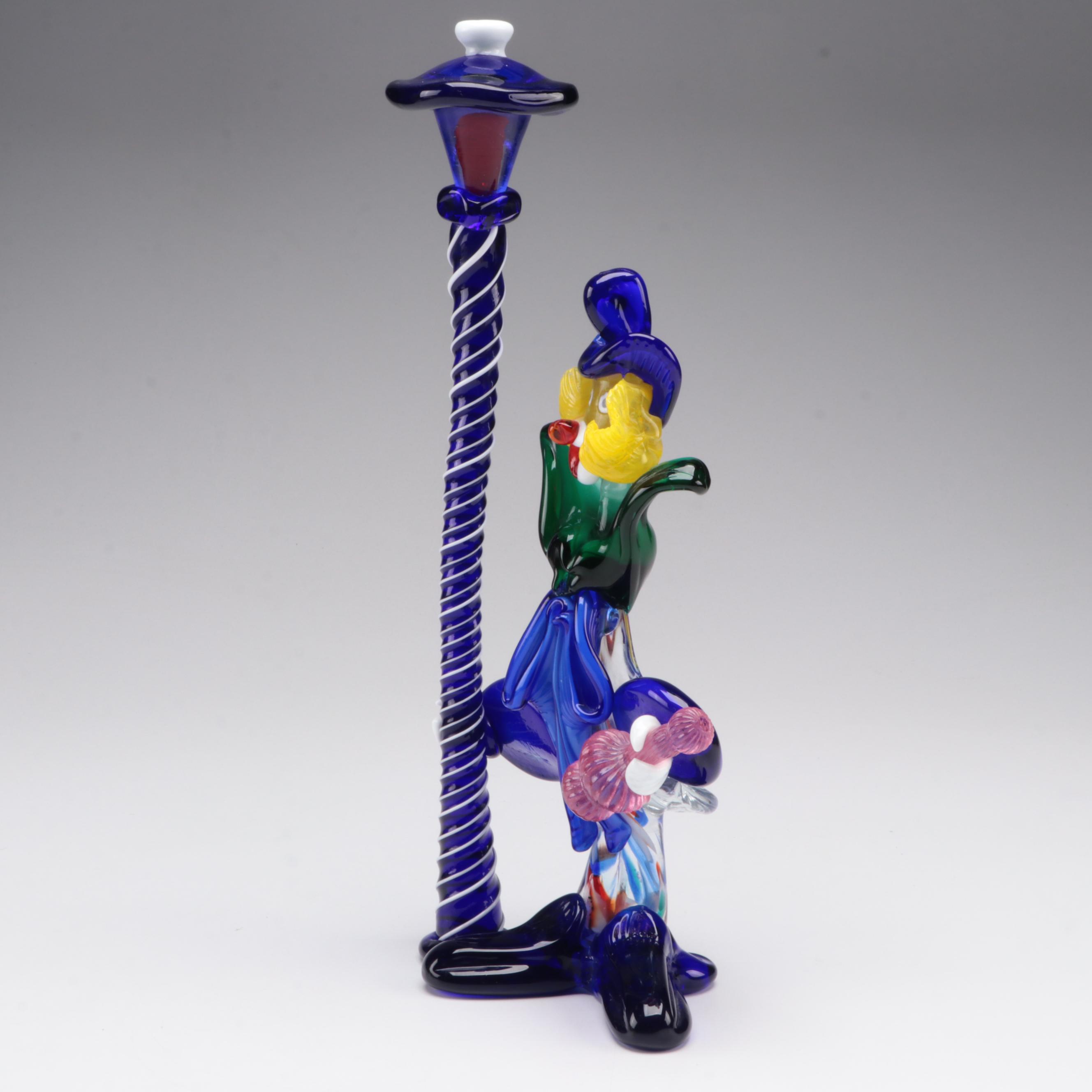 Murano Blown Glass Clown and Lamp Post Figurine EBTH