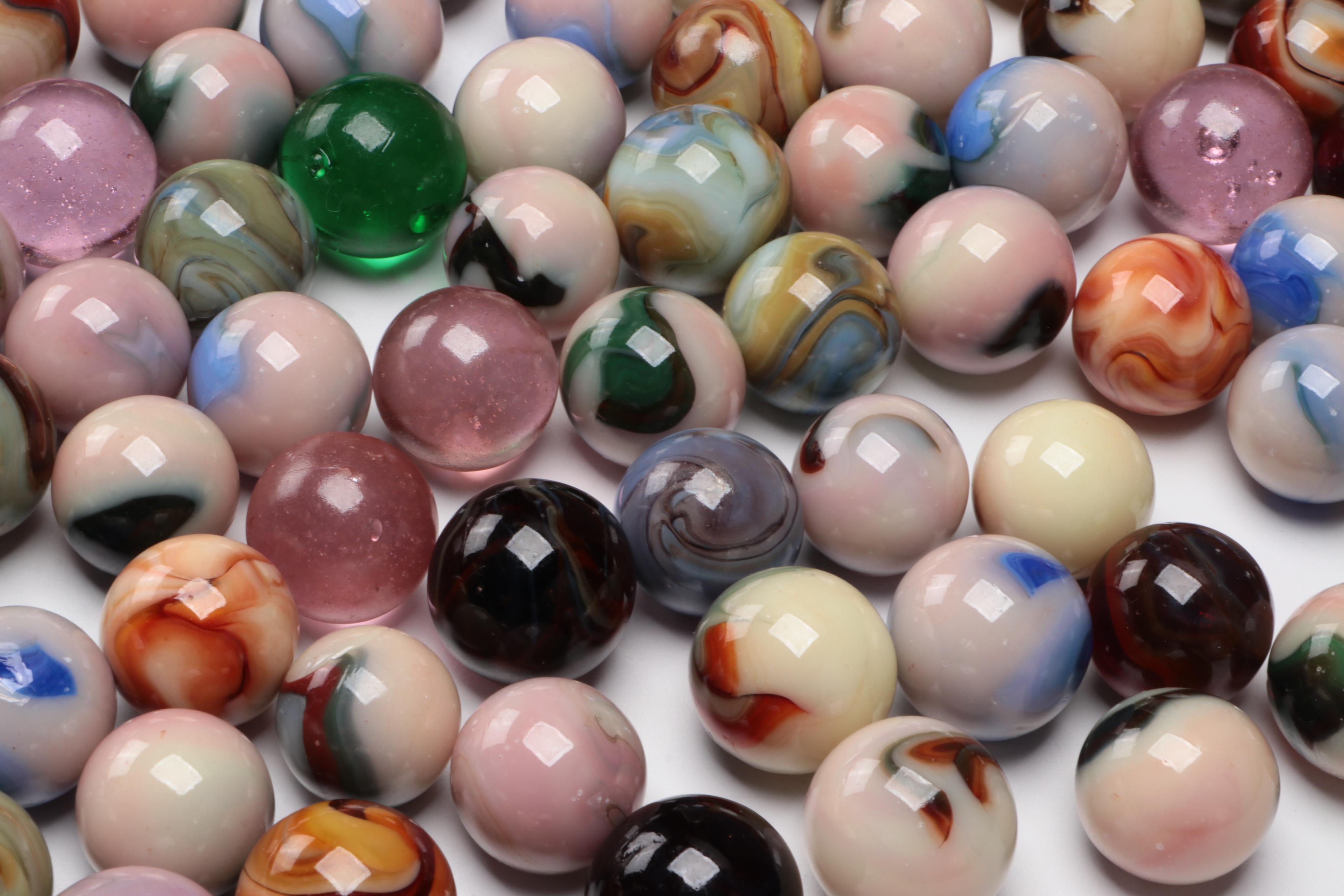 Vaseline Glass, Swirlies with Other Glass Shooters and Marbles EBTH