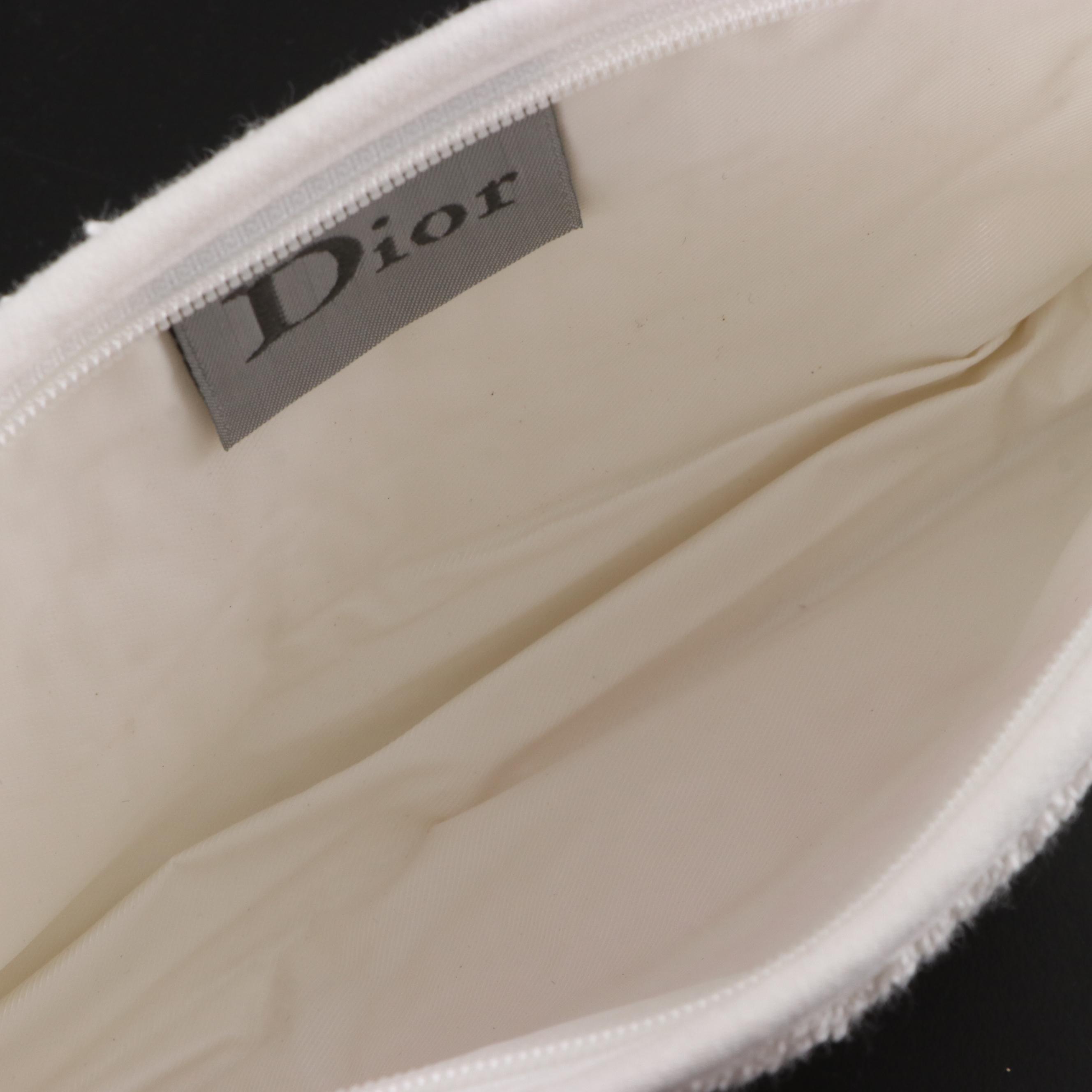 Dior Zipper Pouch in White Terrycloth with Pink J'Adore Dior Embroidery EBTH