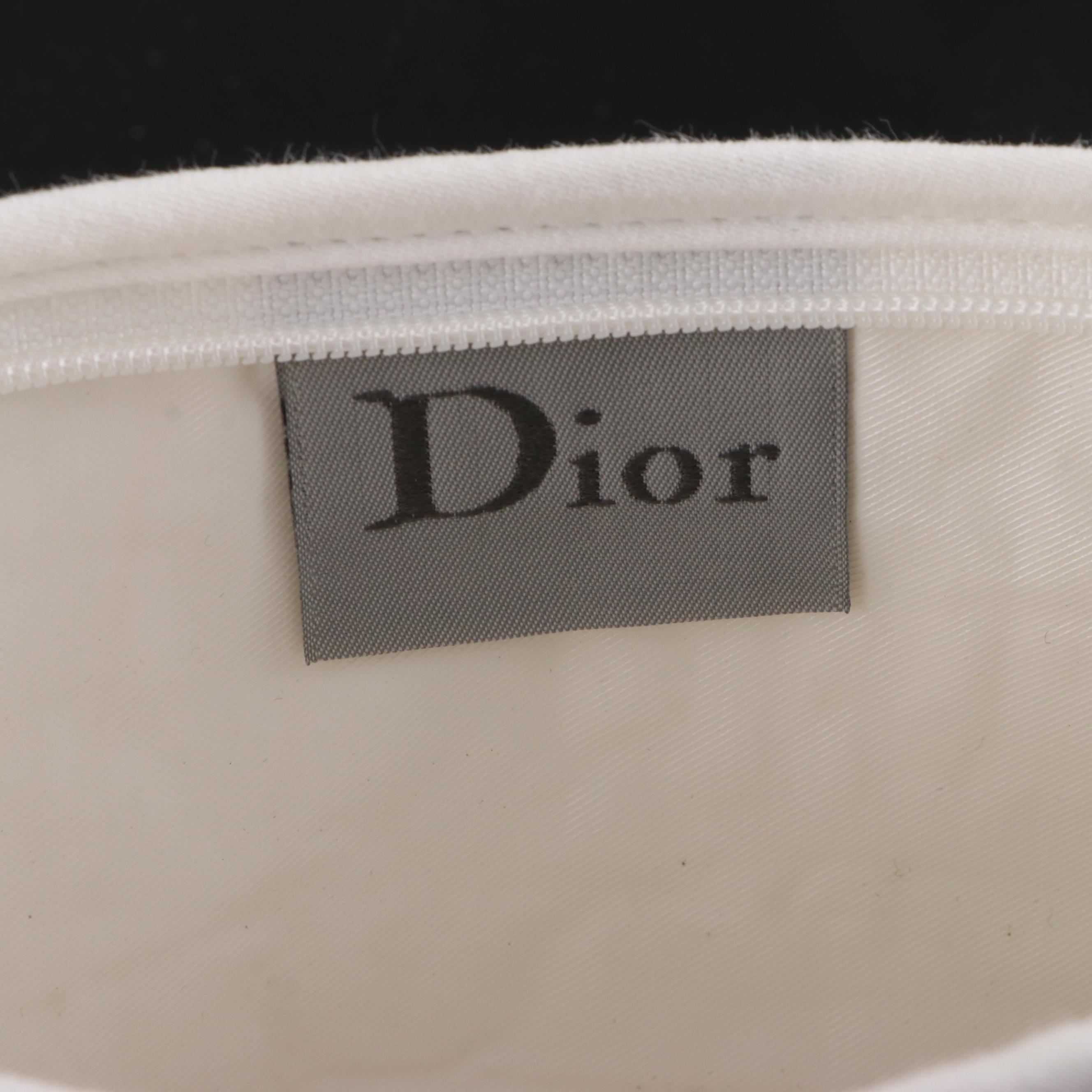Dior Zipper Pouch in White Terrycloth with Pink J'Adore Dior Embroidery EBTH