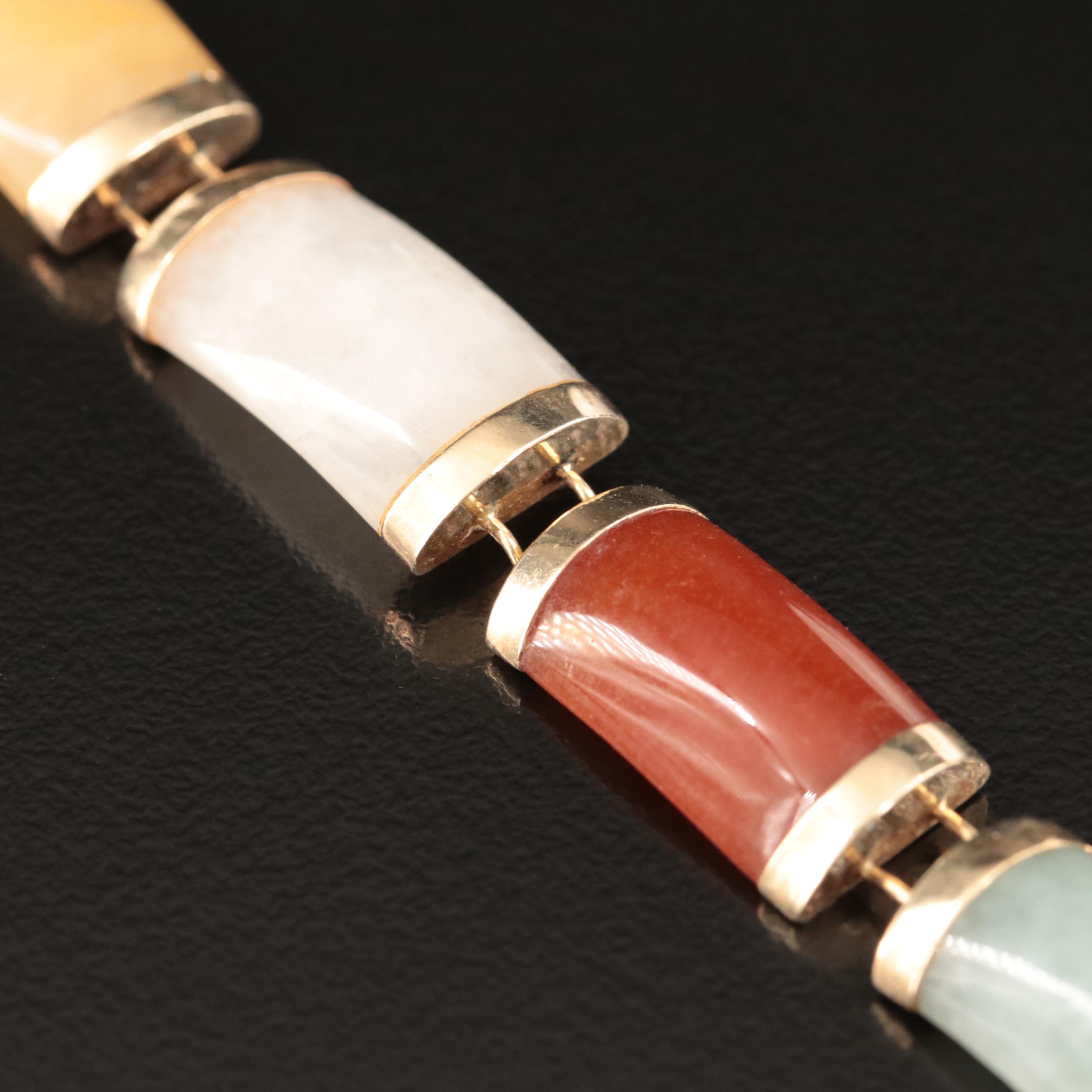 Chinese 14K Jadeite and Black Onyx "Good Luck" Bracelet EBTH