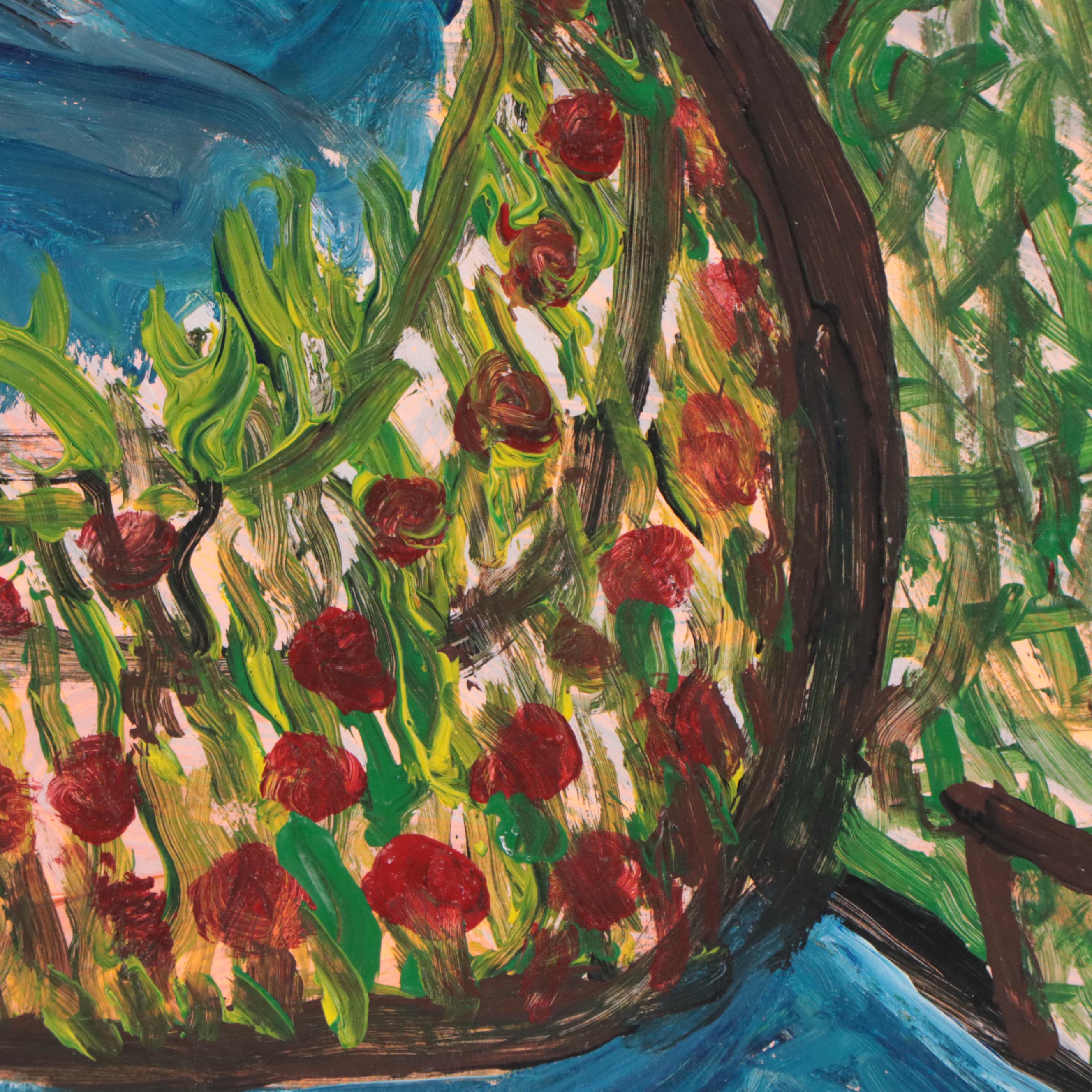 Robert Wright Folk Art Acrylic Painting of Landscape EBTH