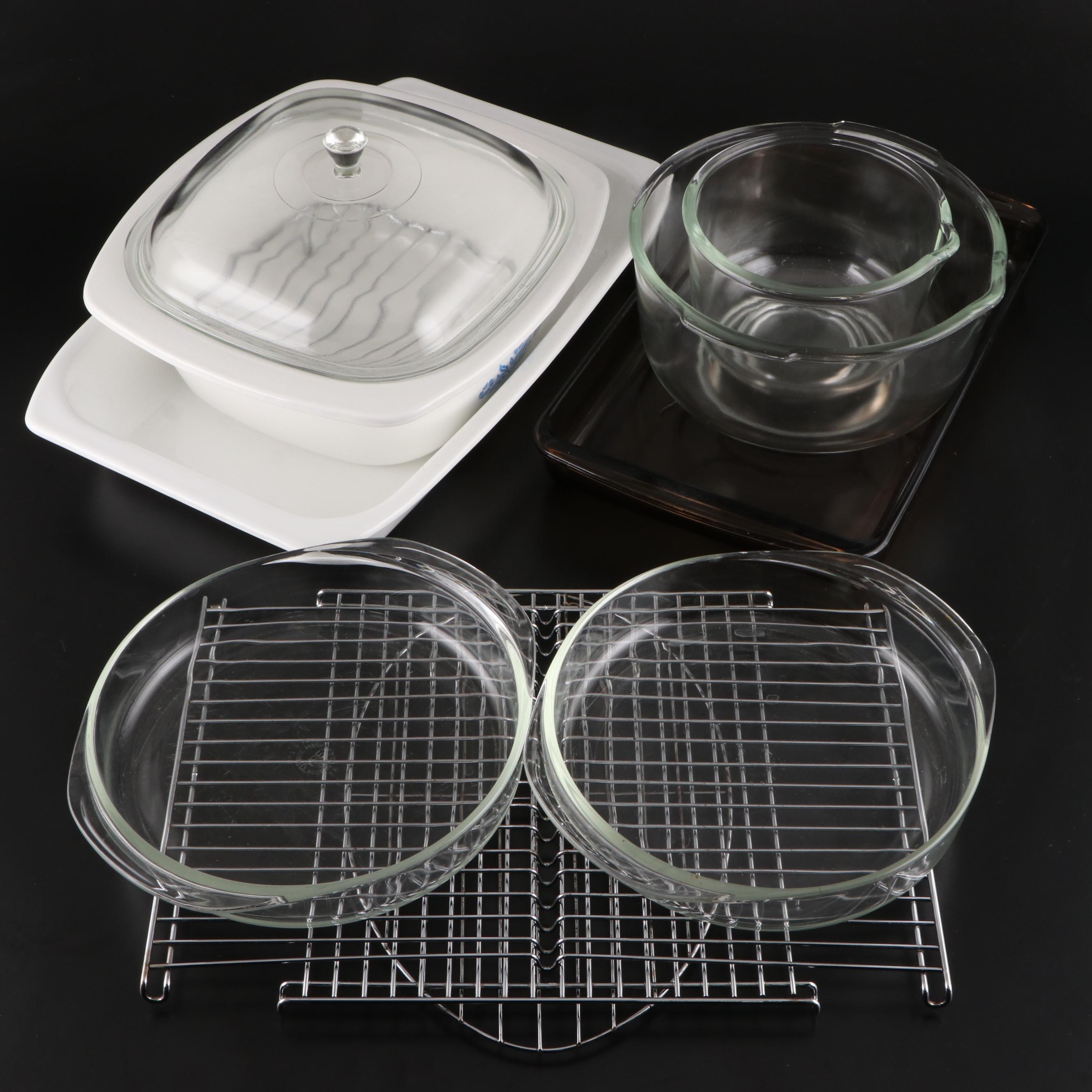 CoringWare "Blue Cornflower" with Pyrex and Other Baking Dishes and