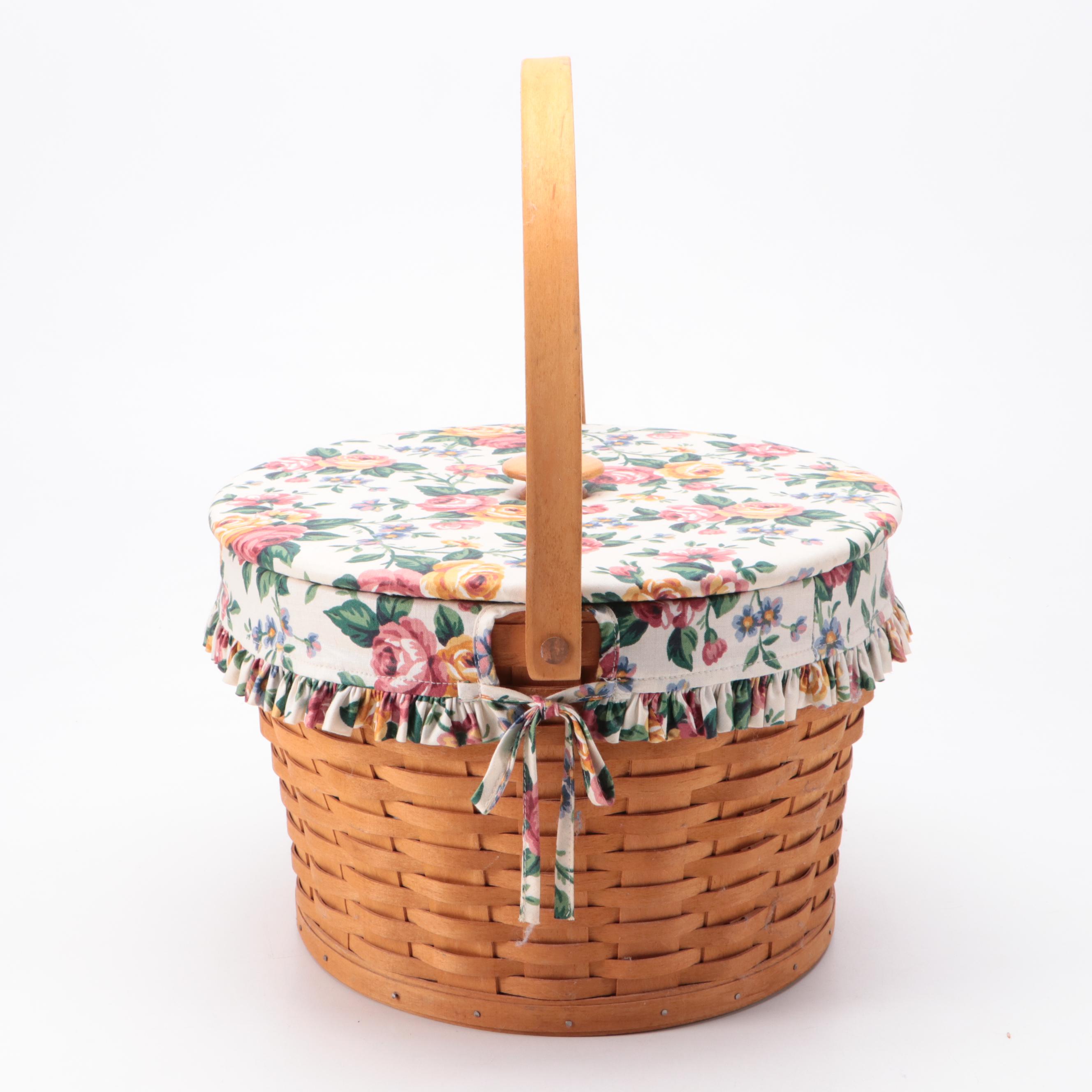 Longaberger Sewing Basket with Assorted Sewing Supplies, 1995 EBTH