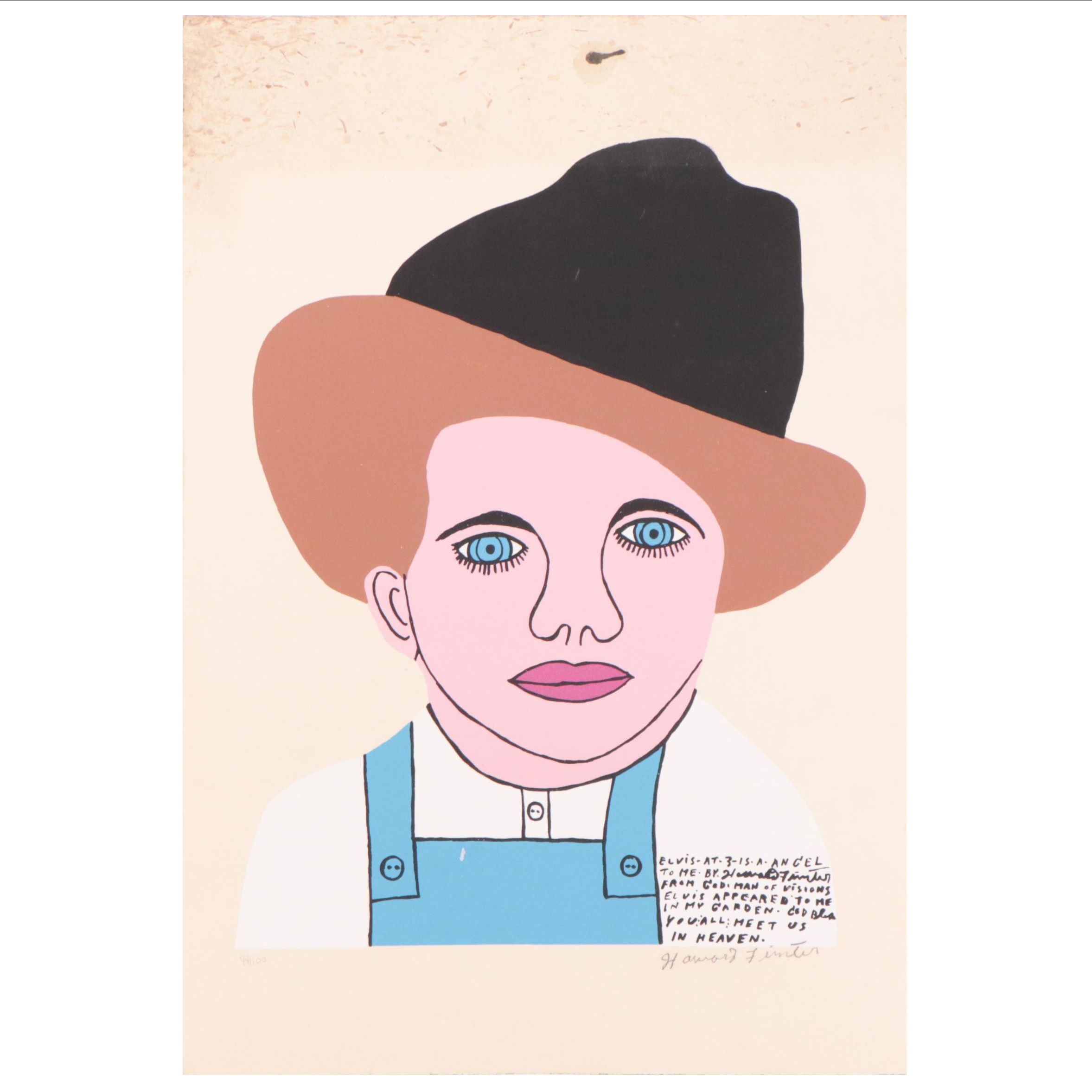 Howard Finster Folk Art Serigraph "Elvis at 3 Bust," Circa 1996 EBTH