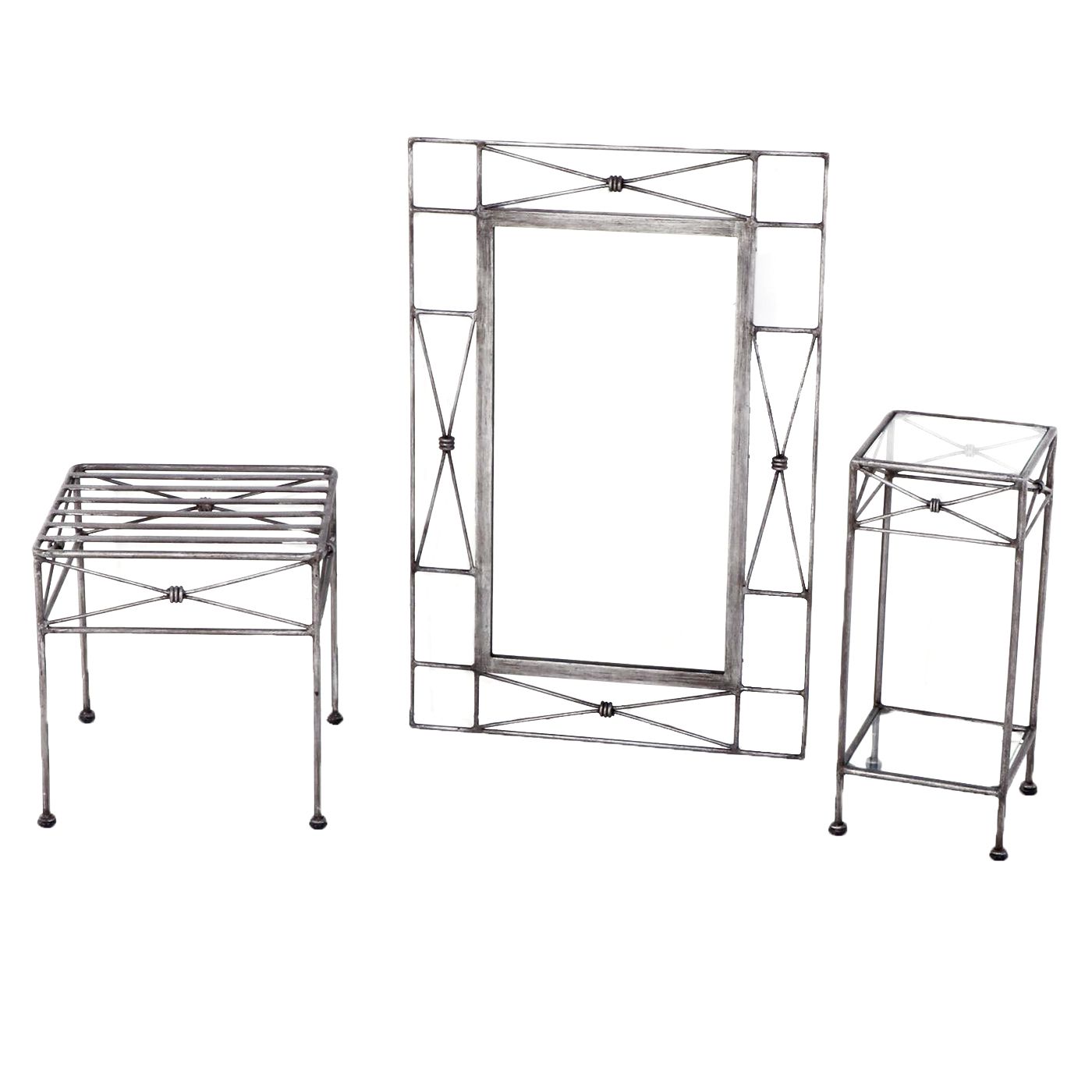 Two Neoclassical Style Patinated Metal Side Tables and Wall Mirror EBTH
