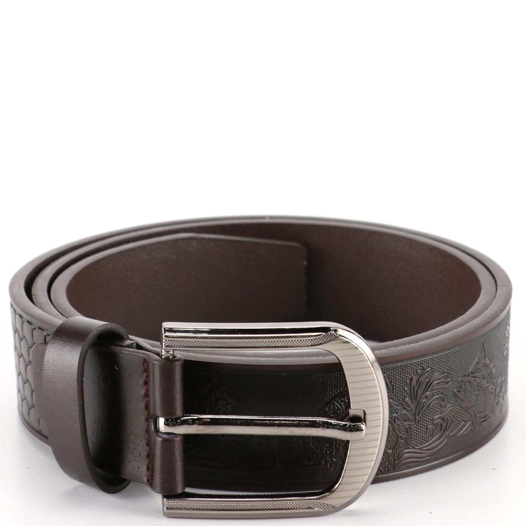 Woodland Creek Koi Fish Motif Embossed Leather Belt EBTH