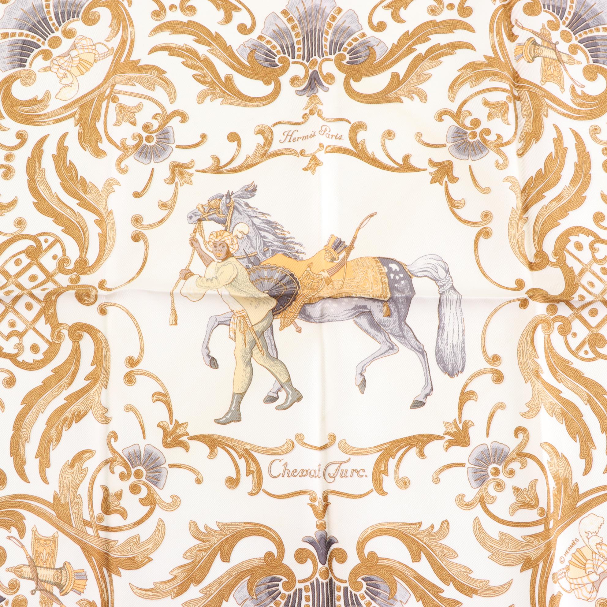 HERMES Calle 90 silk Cheval Surprise - The Unexpected Horse scarf Orange