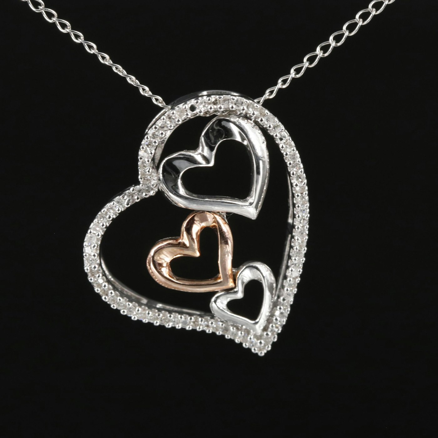 Sterling Diamond Hearts Pendant Necklace | EBTH