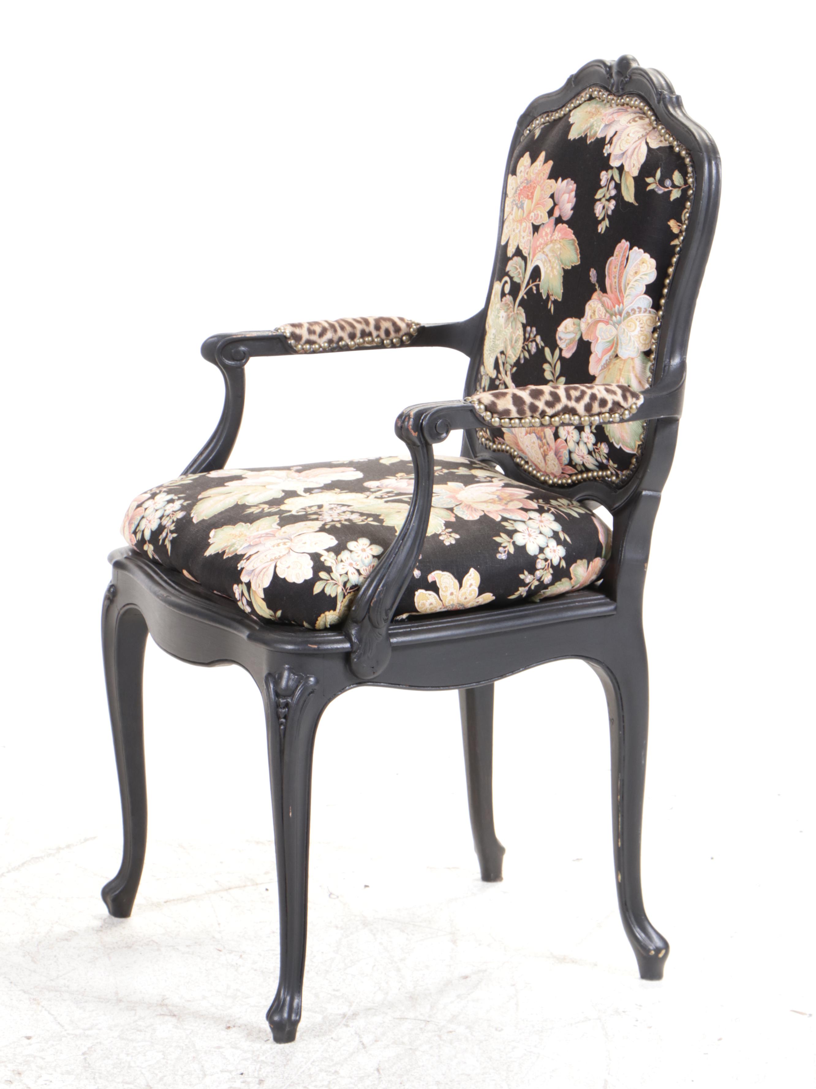 Berkey & Gay Louis XV Style Ebonized and CustomUpholstered Fauteuil EBTH