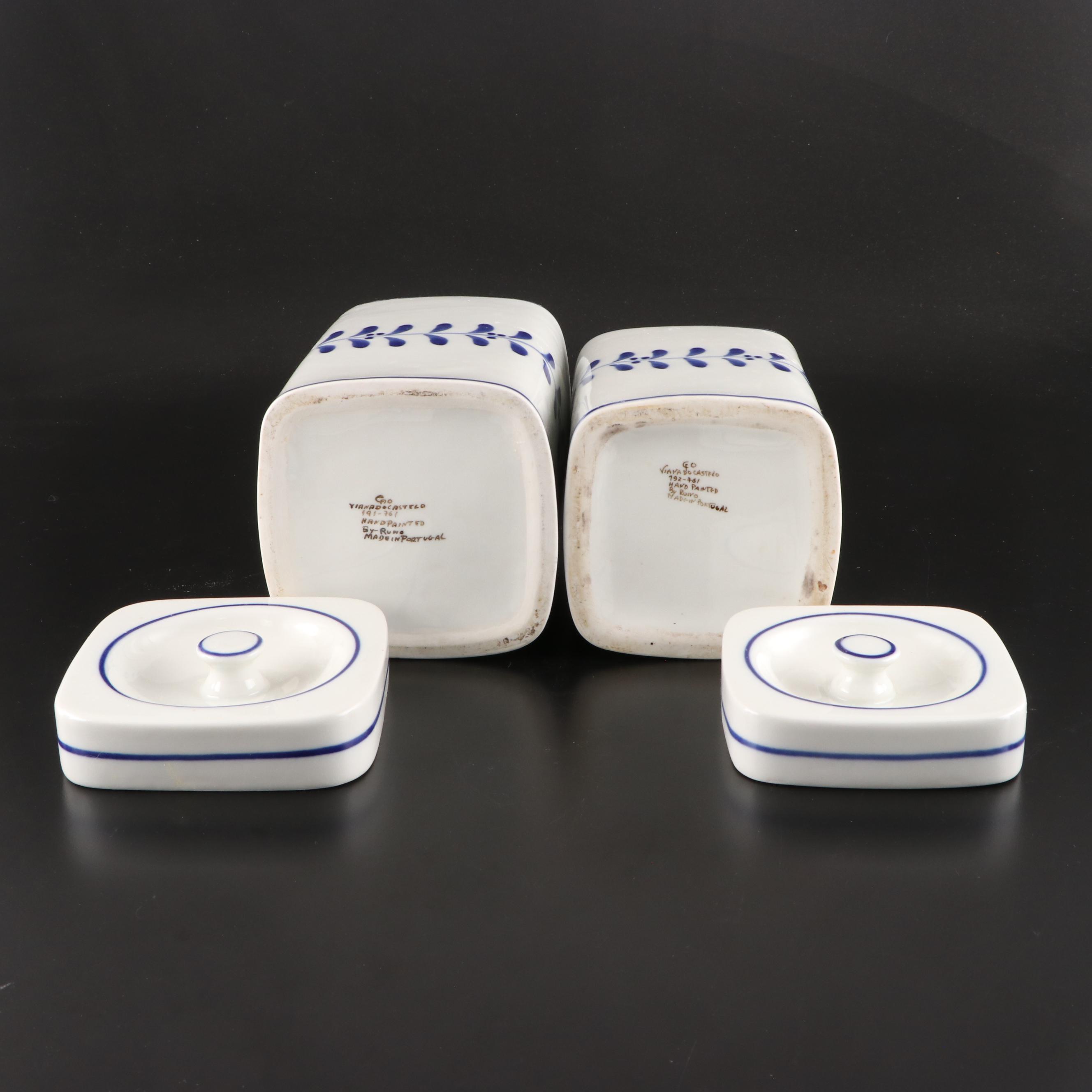 Portuguese HandPainted Blue and White Ceramic Canisters EBTH