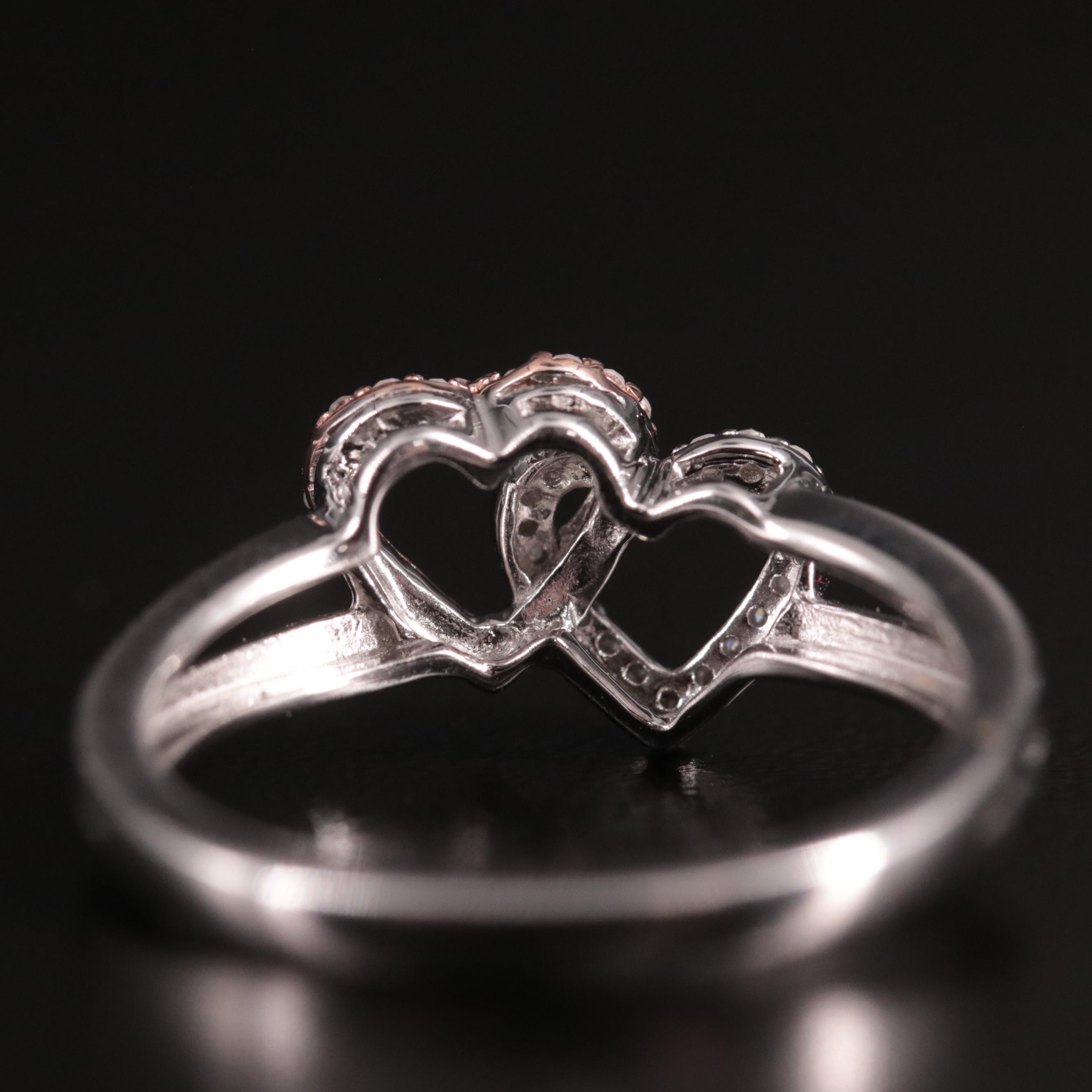 Sterling Diamond Two Hearts Ring EBTH