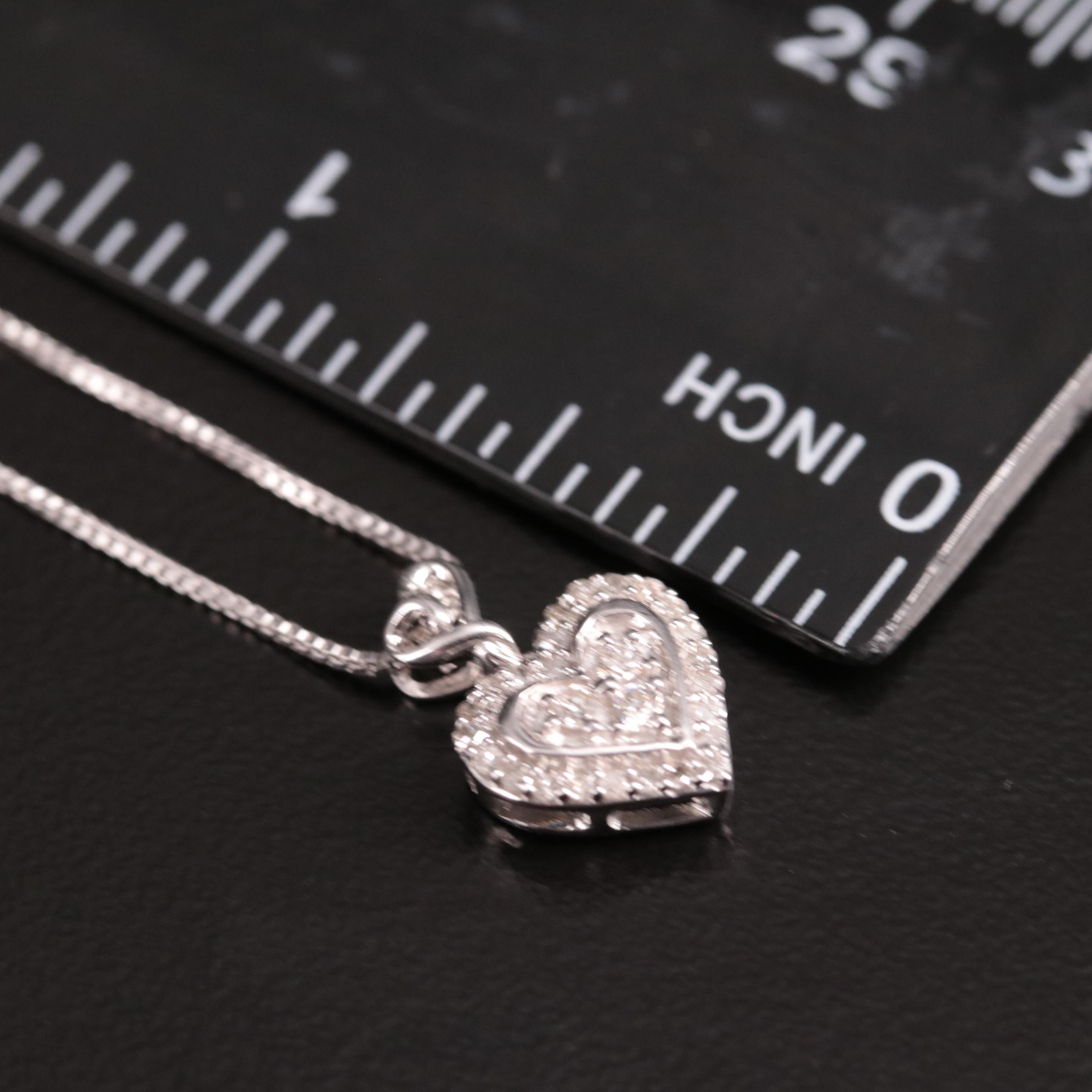 Sterling Diamond Heart Drop Pendant Necklace EBTH