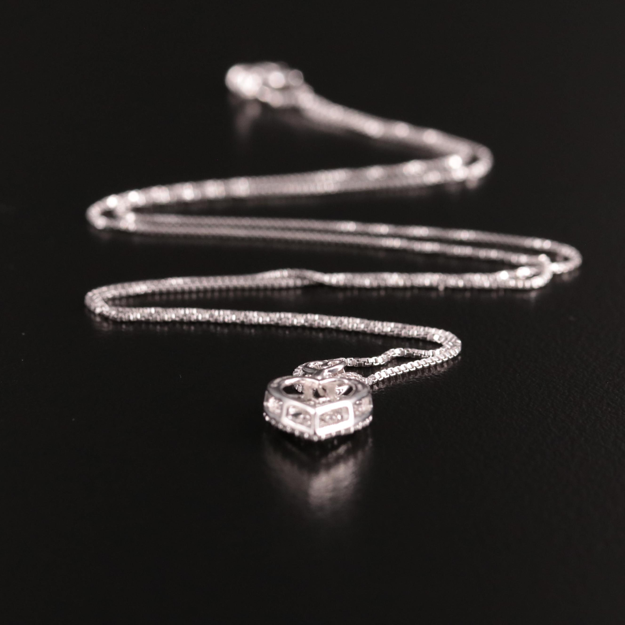 Sterling Diamond Heart Drop Pendant Necklace EBTH