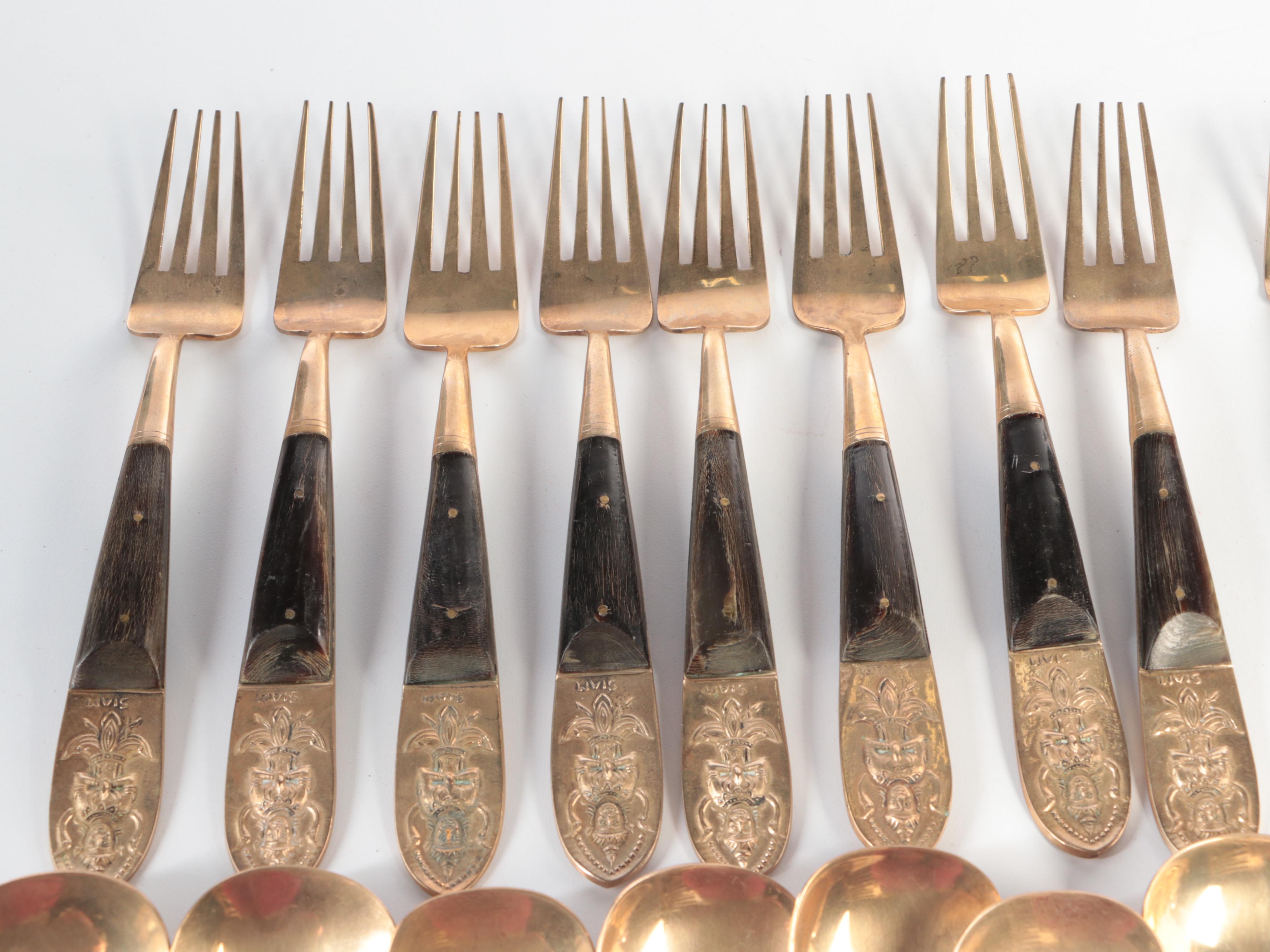 Thai Brass and Rosewood Flatware Service EBTH
