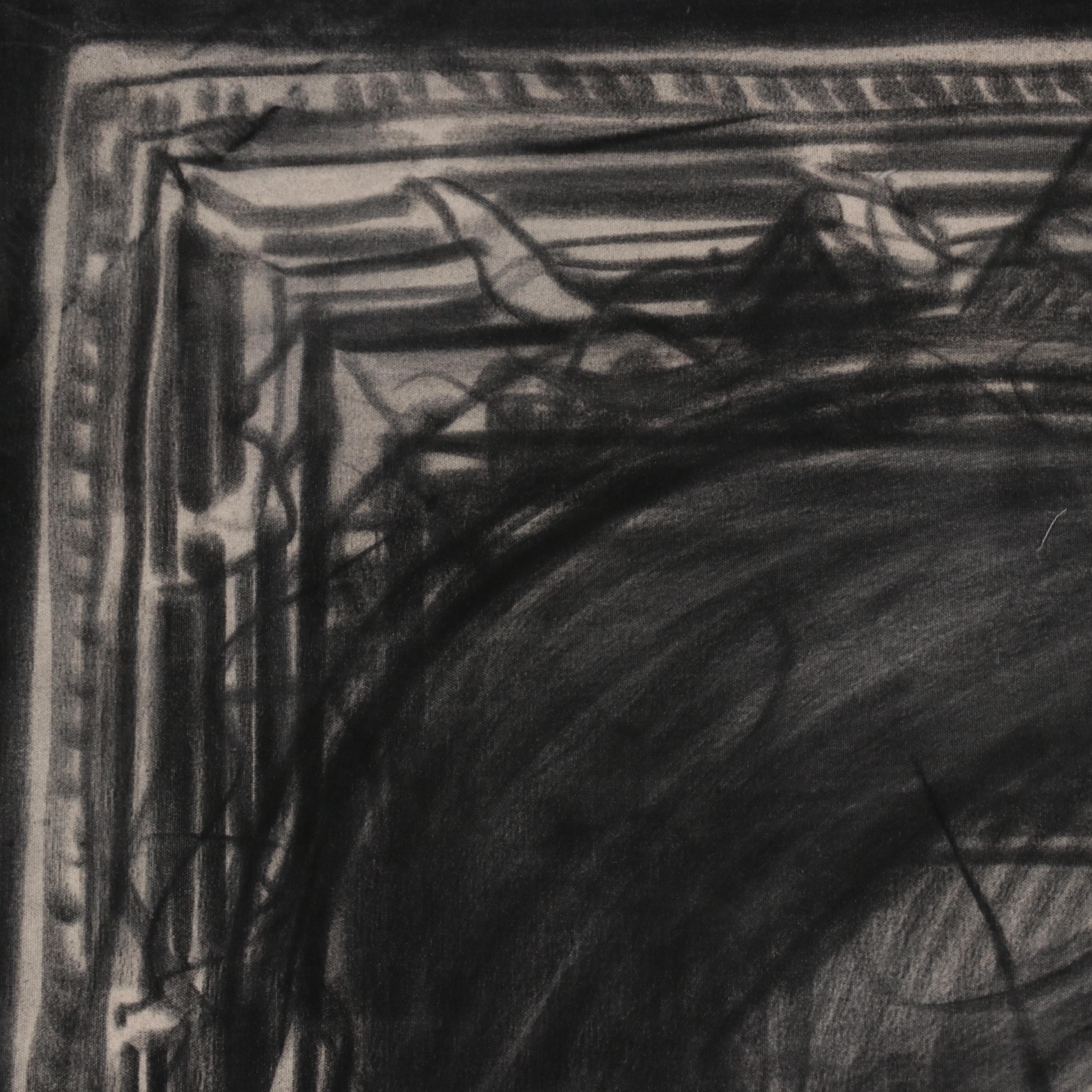 LargeScale Figurative Vine Charcoal Drawing on Canvas, Late 20th Century EBTH