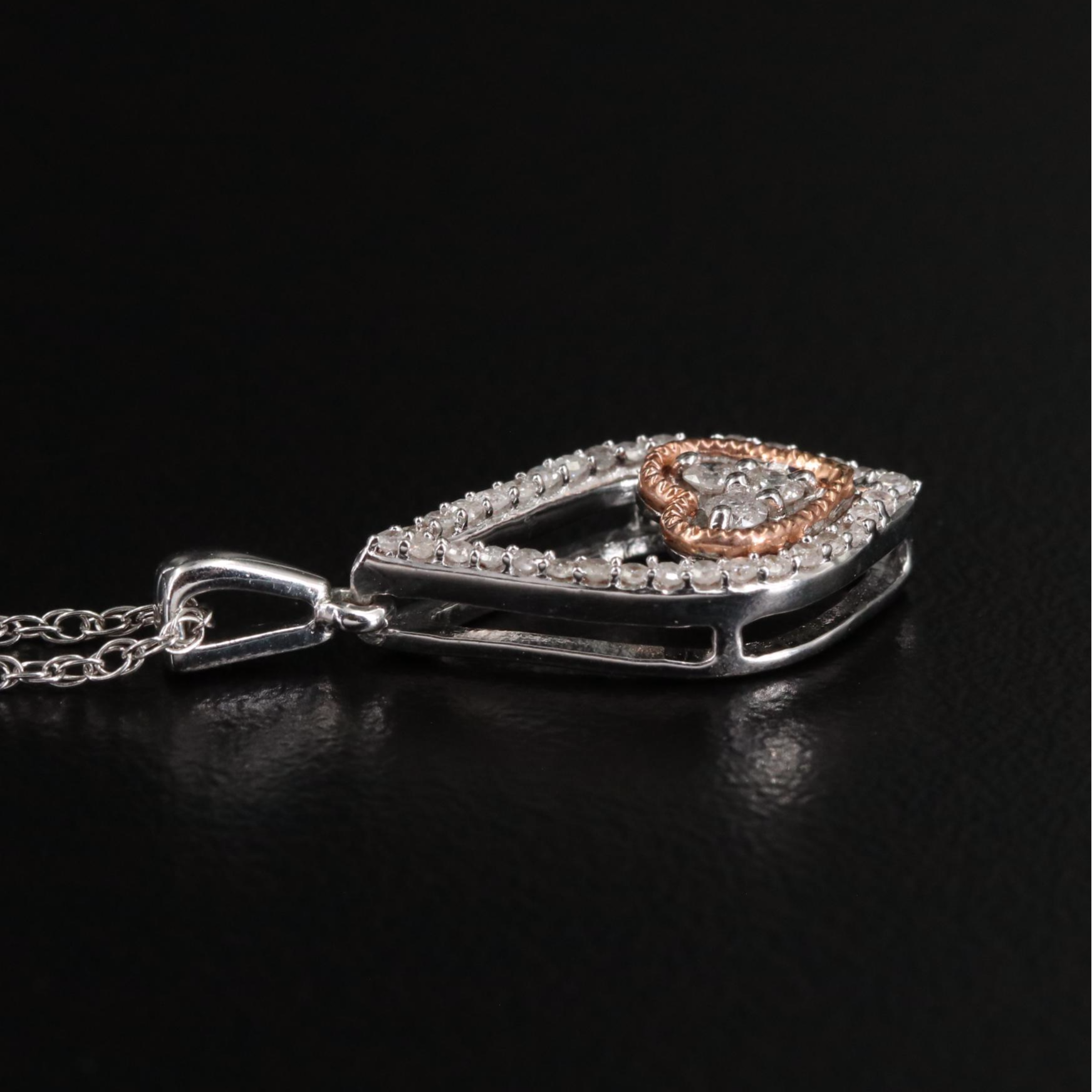 Sterling Diamond Heart Drop Pendant Necklace EBTH